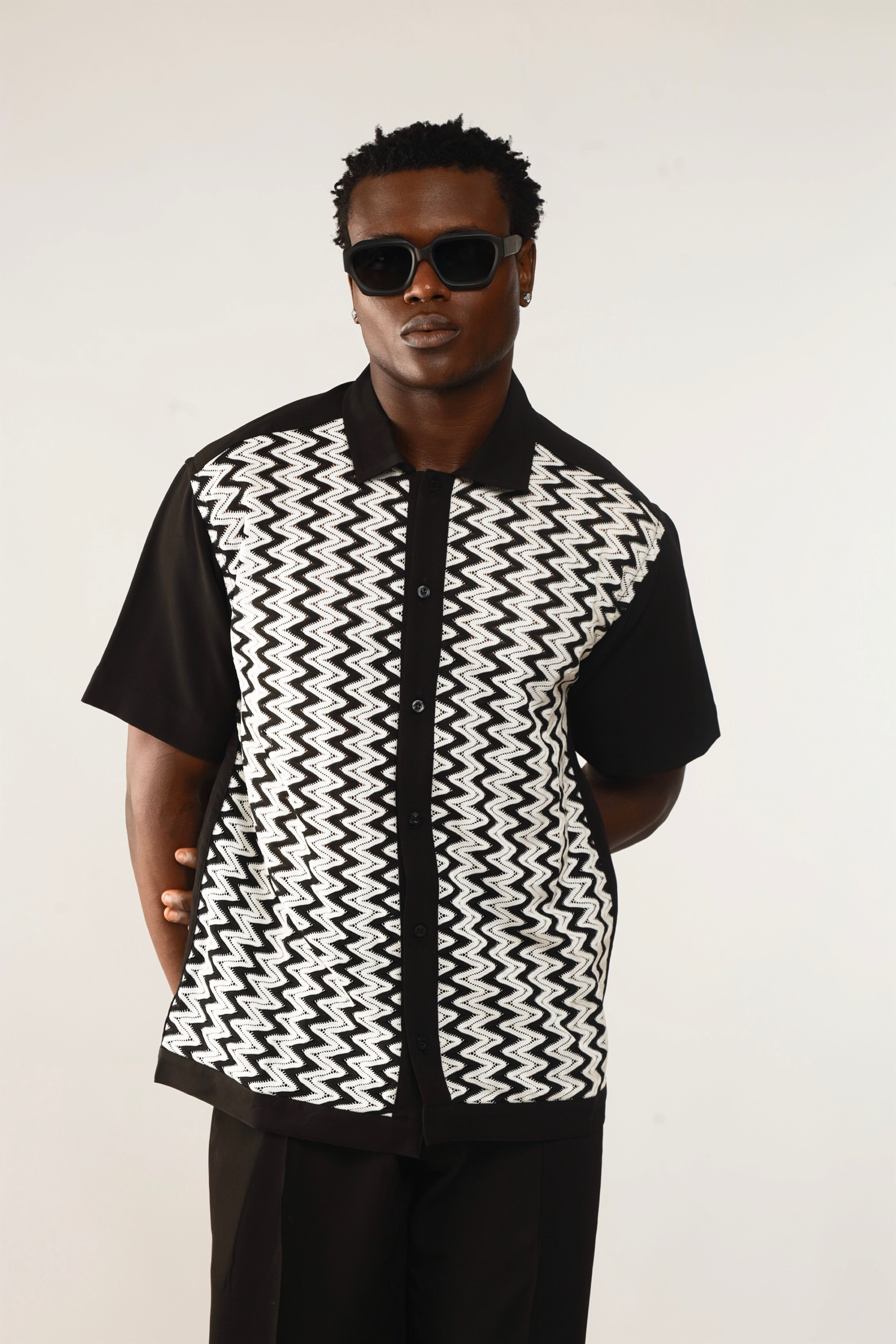 Cleo Resort Lace Print Shirt - Black/White