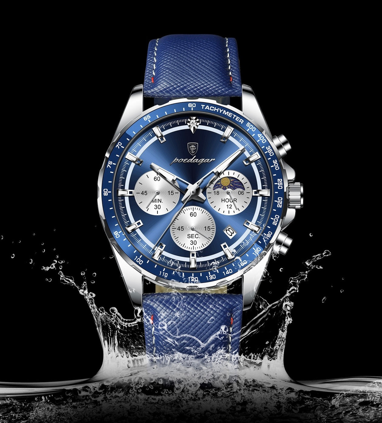 Axel Chronograph Leather Strap Wristwatch - Blue