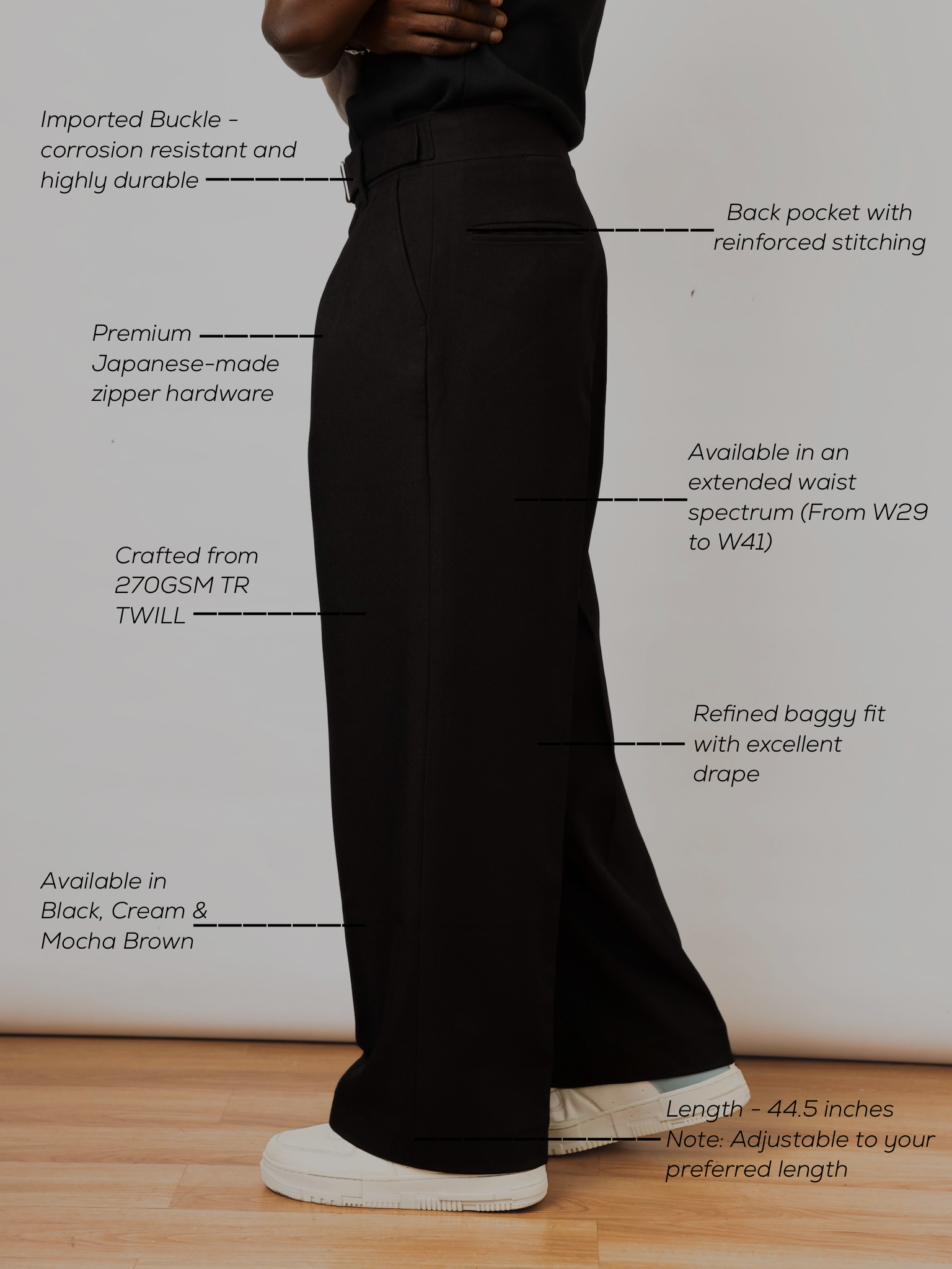 Casey Oxford Pleated Trouser - Black-5