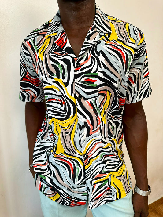 Cirilla Relaxed Abstract Zebra Print Cuban Shirt