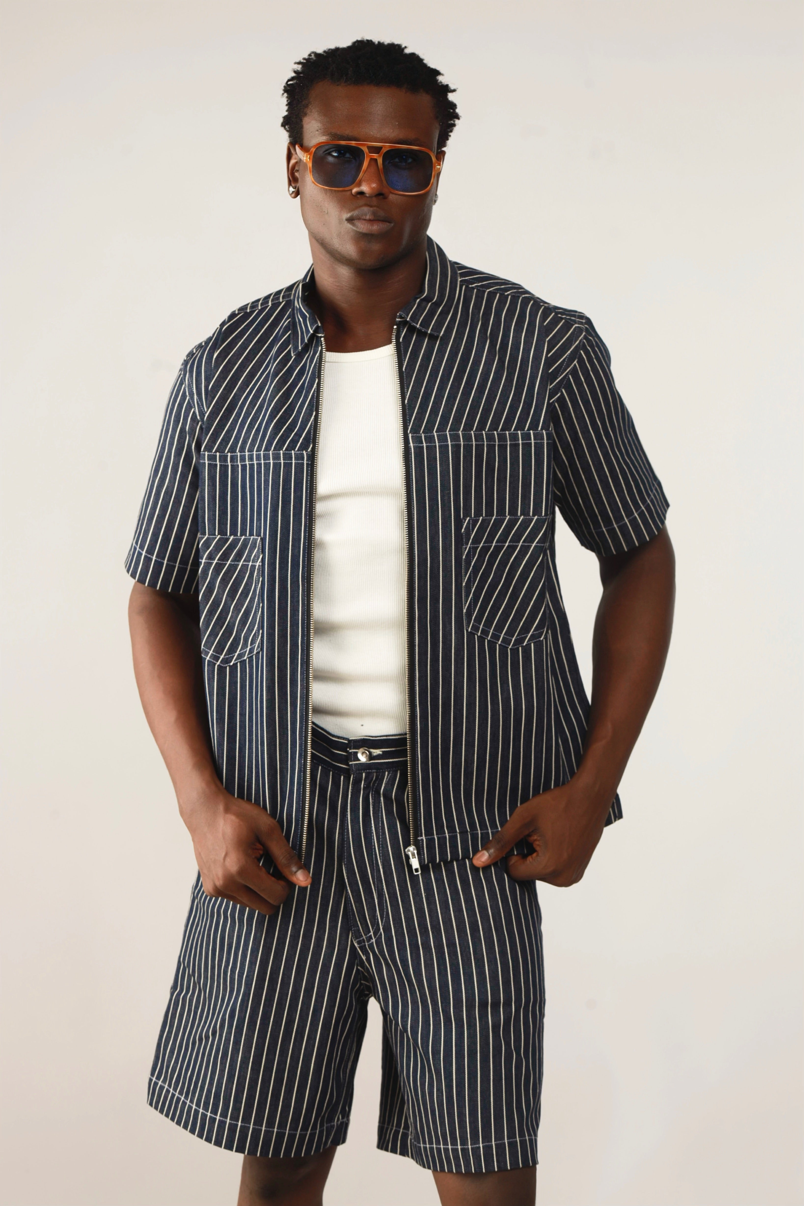 Claire Stripe Denim Zipper Shirt Jacket – Shop Frugal