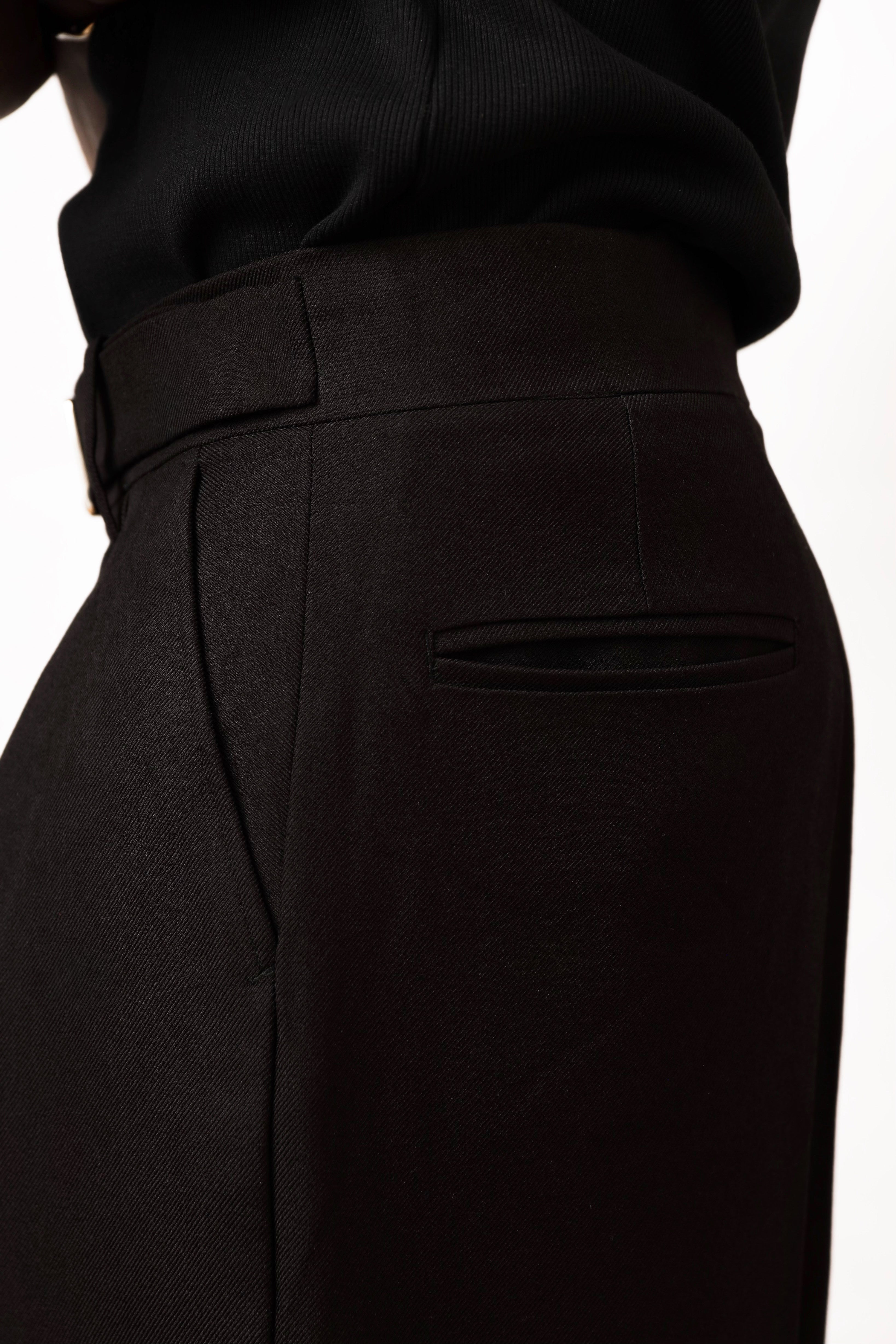 Casey Oxford Pleated Trouser - Black-4
