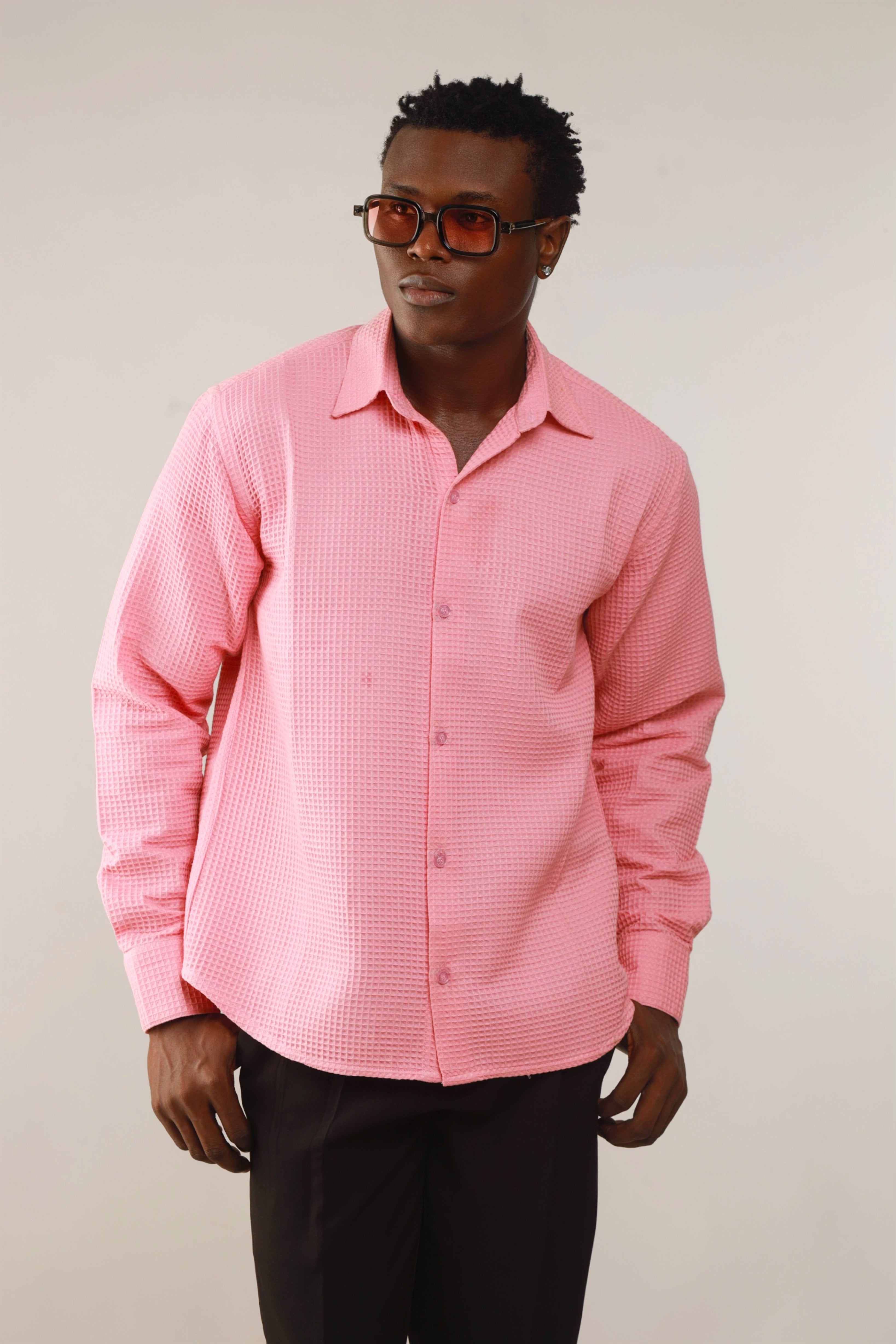 Calida Resort Waffle Print Oxford Shirt - Pink