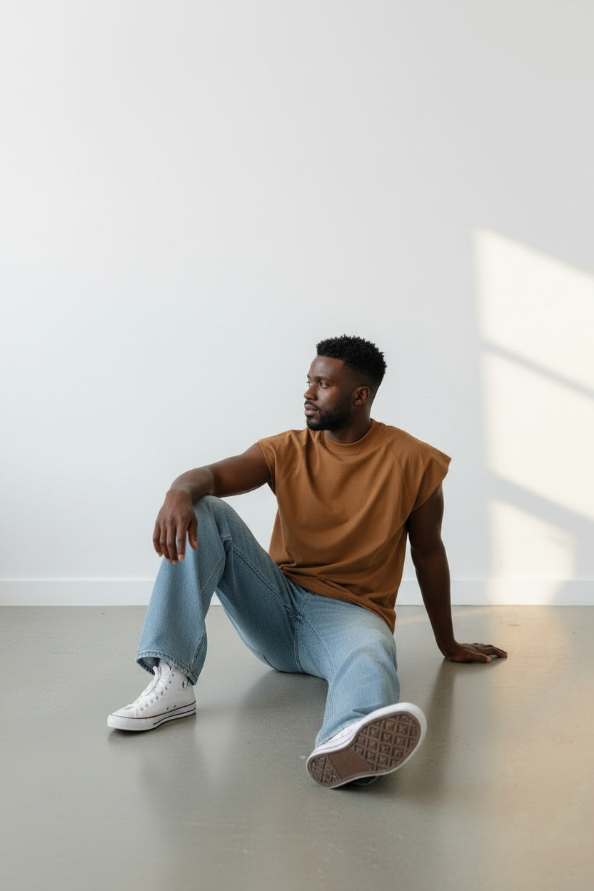 Callie 2.0 310GSM Raglan Raw-Hem Tank Top (Premium Quality) - Burnt Brown