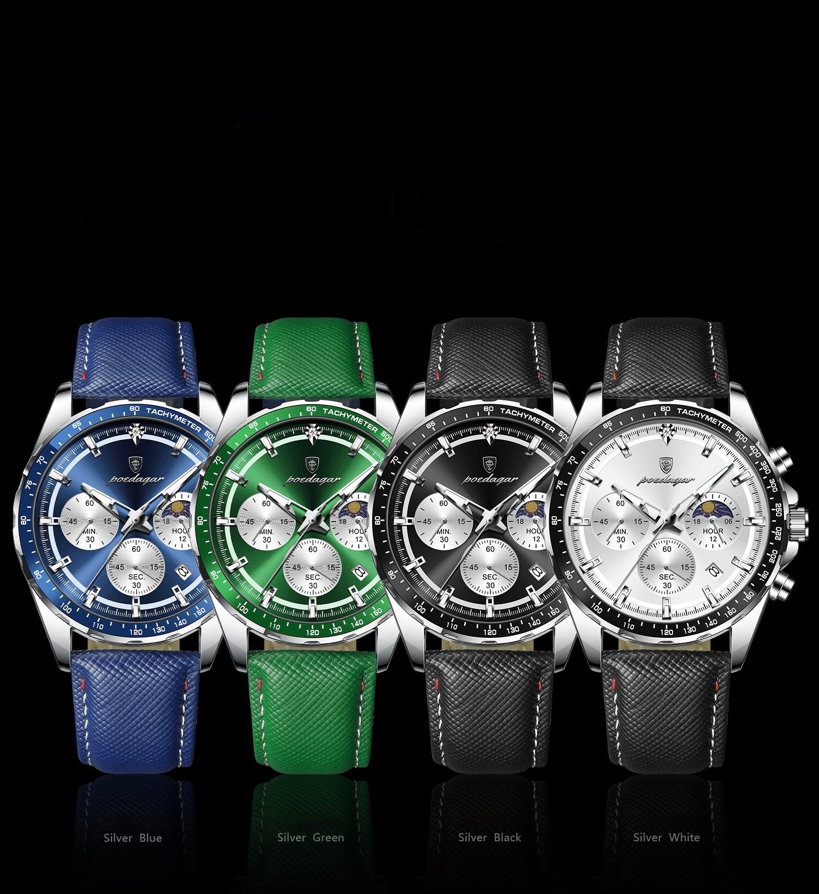 Axel Chronograph Leather Strap Wristwatch - Black/Silver