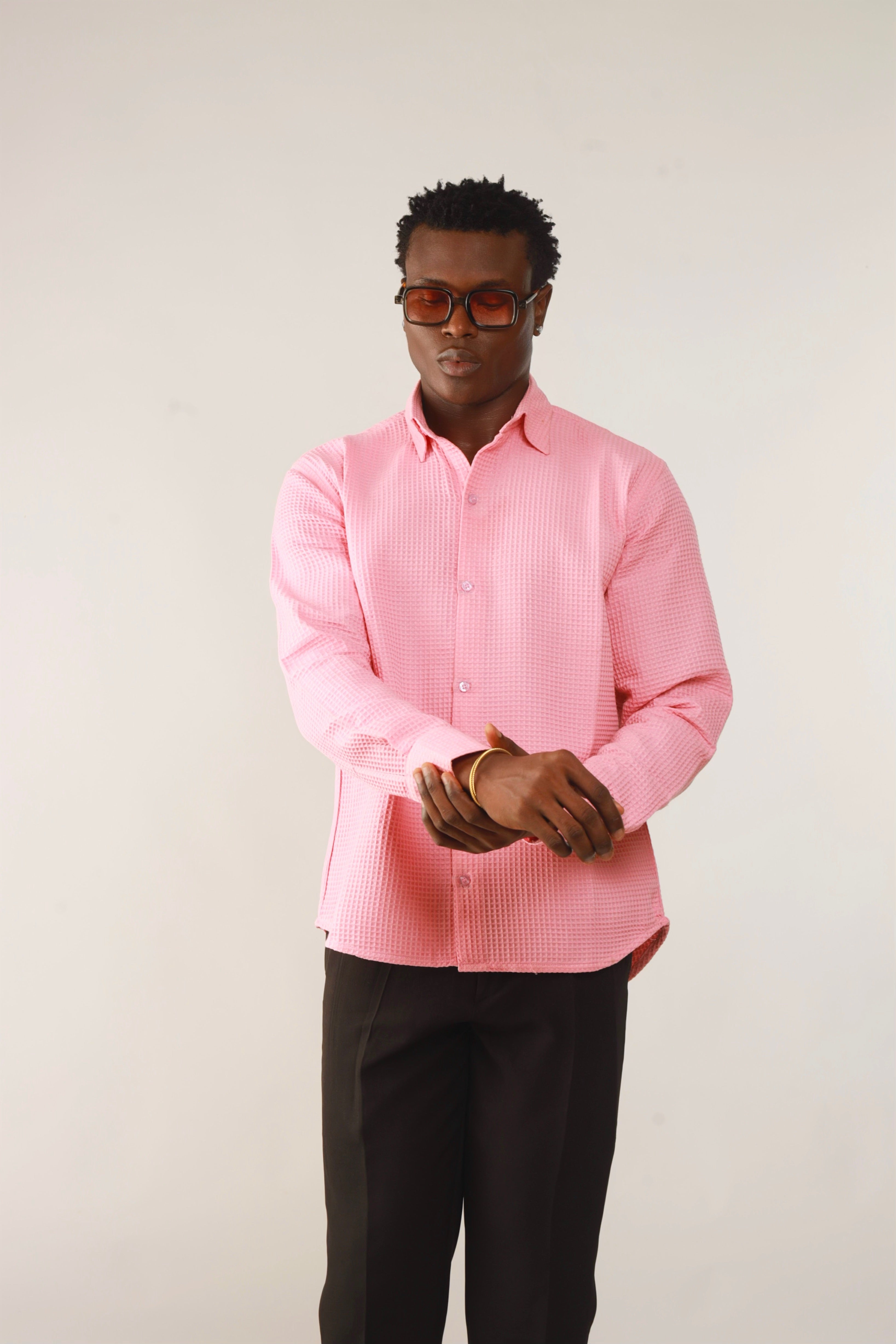 Calida Resort Waffle Print Oxford Shirt - Pink