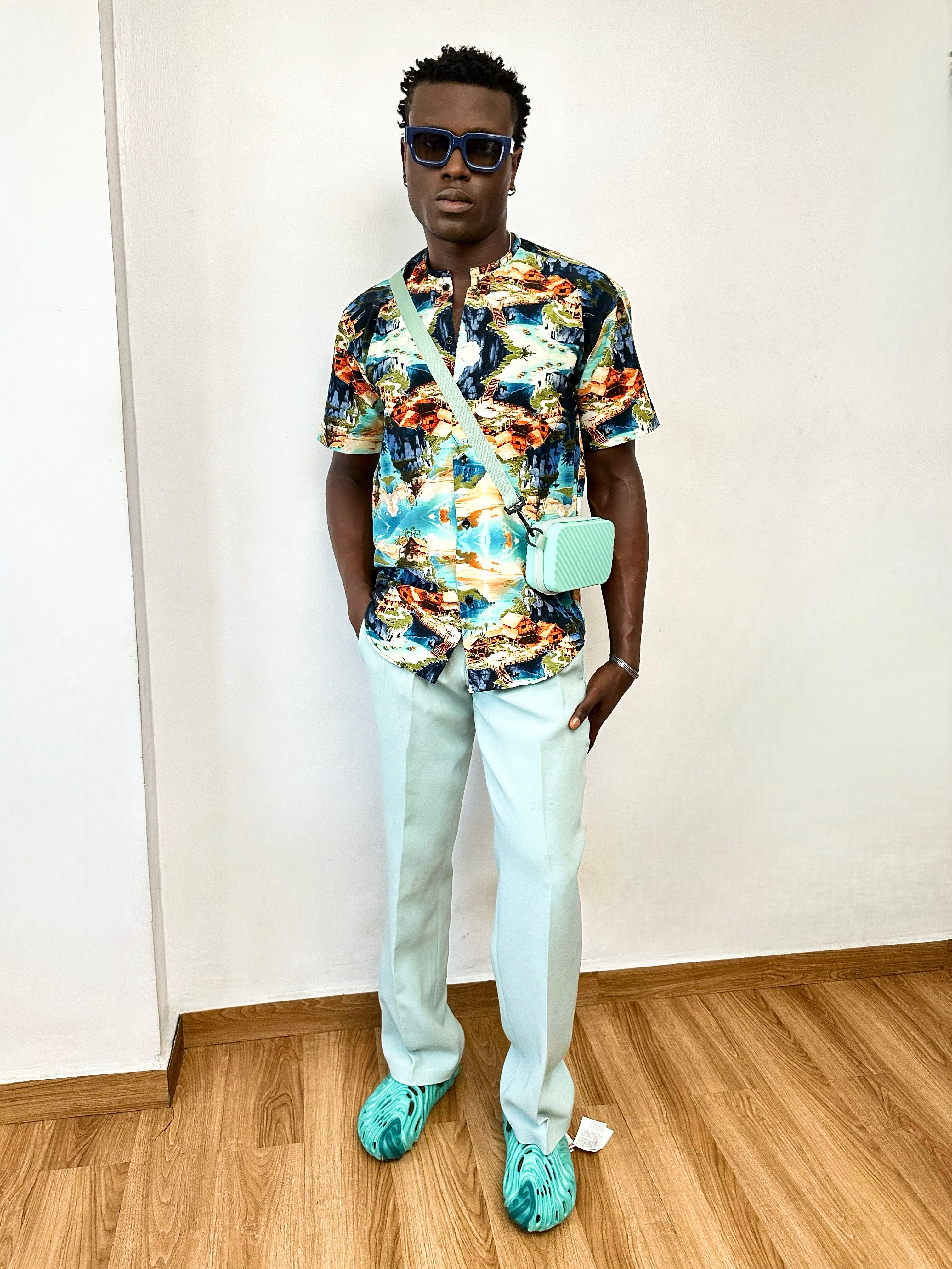 Castiel Relaxed Jungle Print Mandarin Collar Shirt