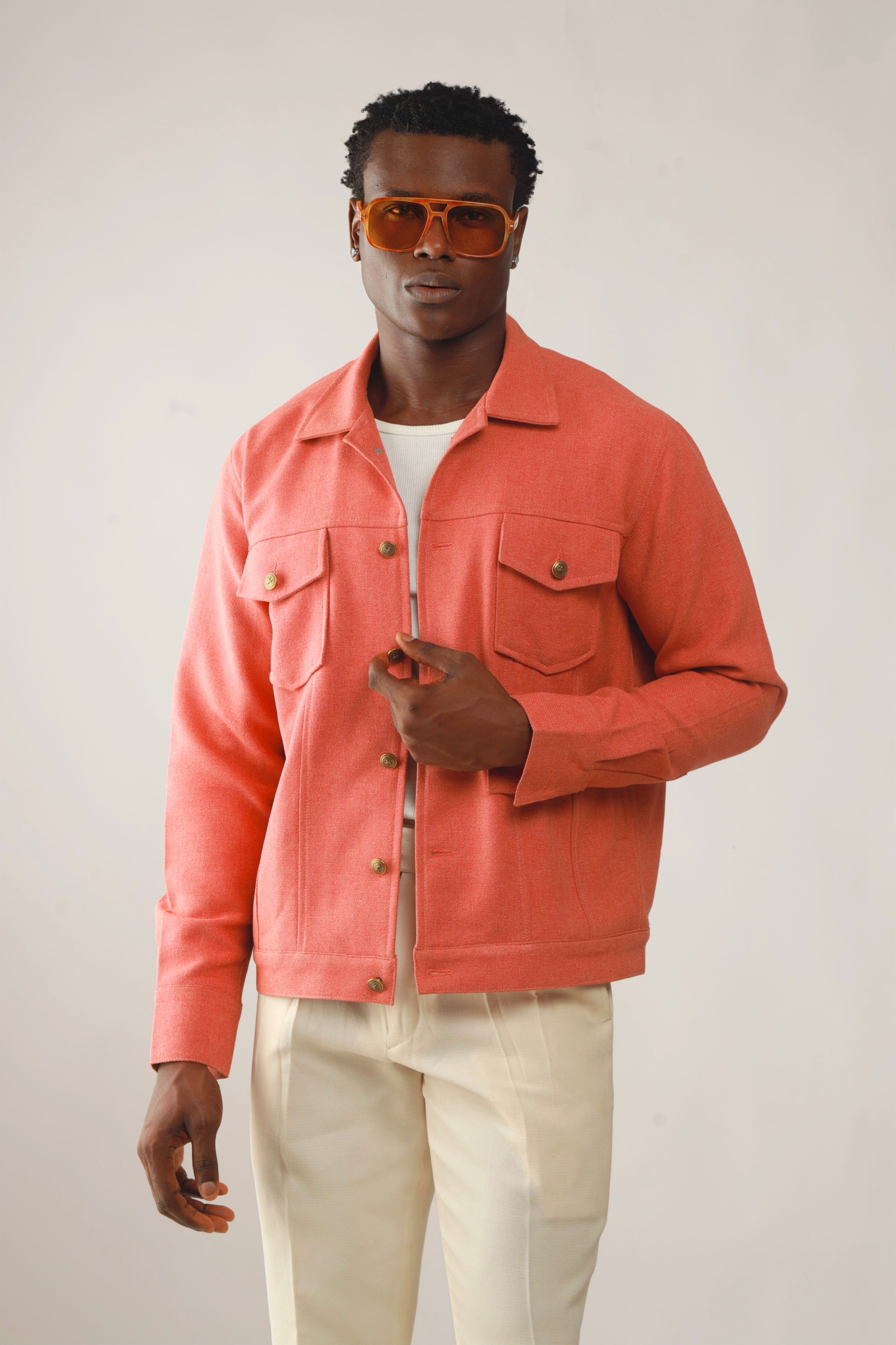 Cali Luxe Textured Tweed Utility Jacket - Muted Peach-6