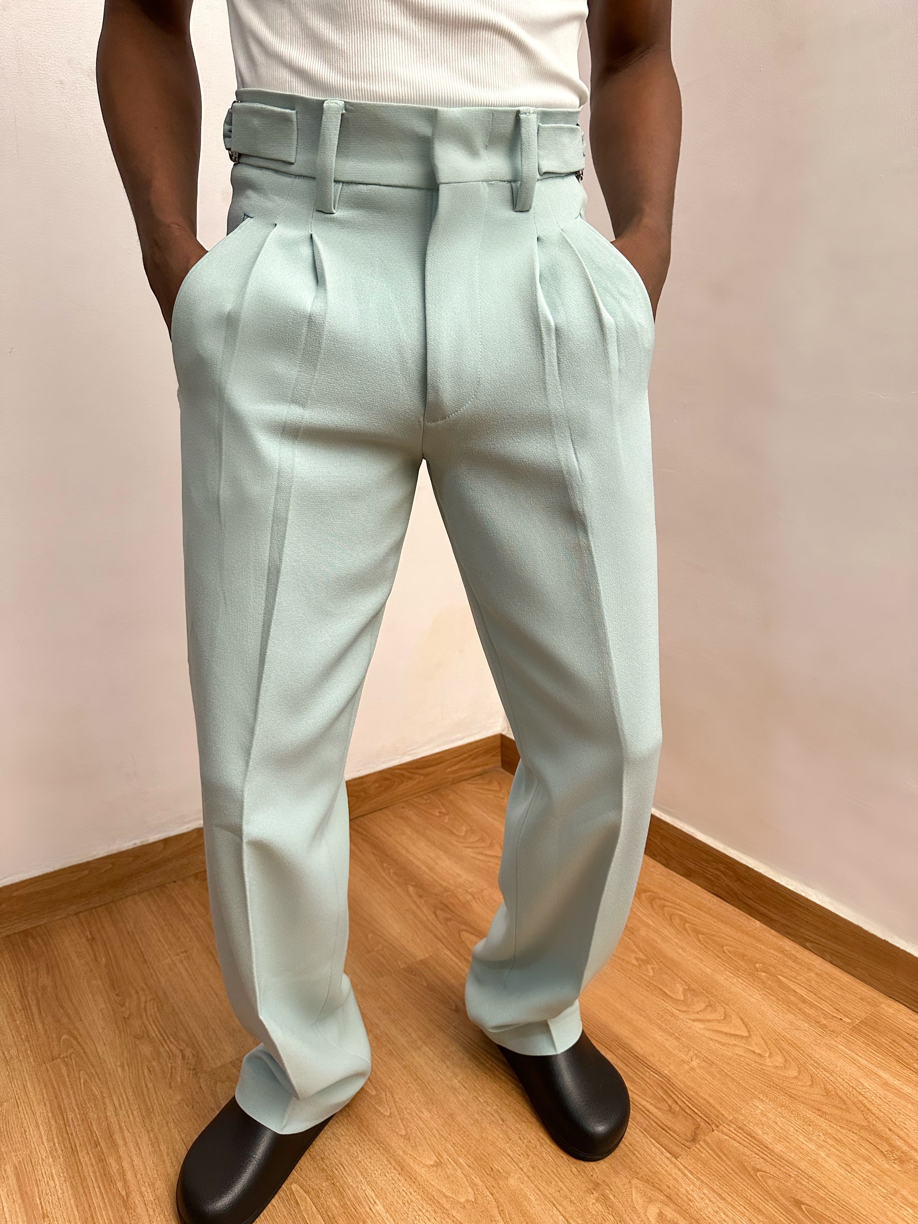 Celia Oxford Pleats Baggy Trouser - Mint Green-2