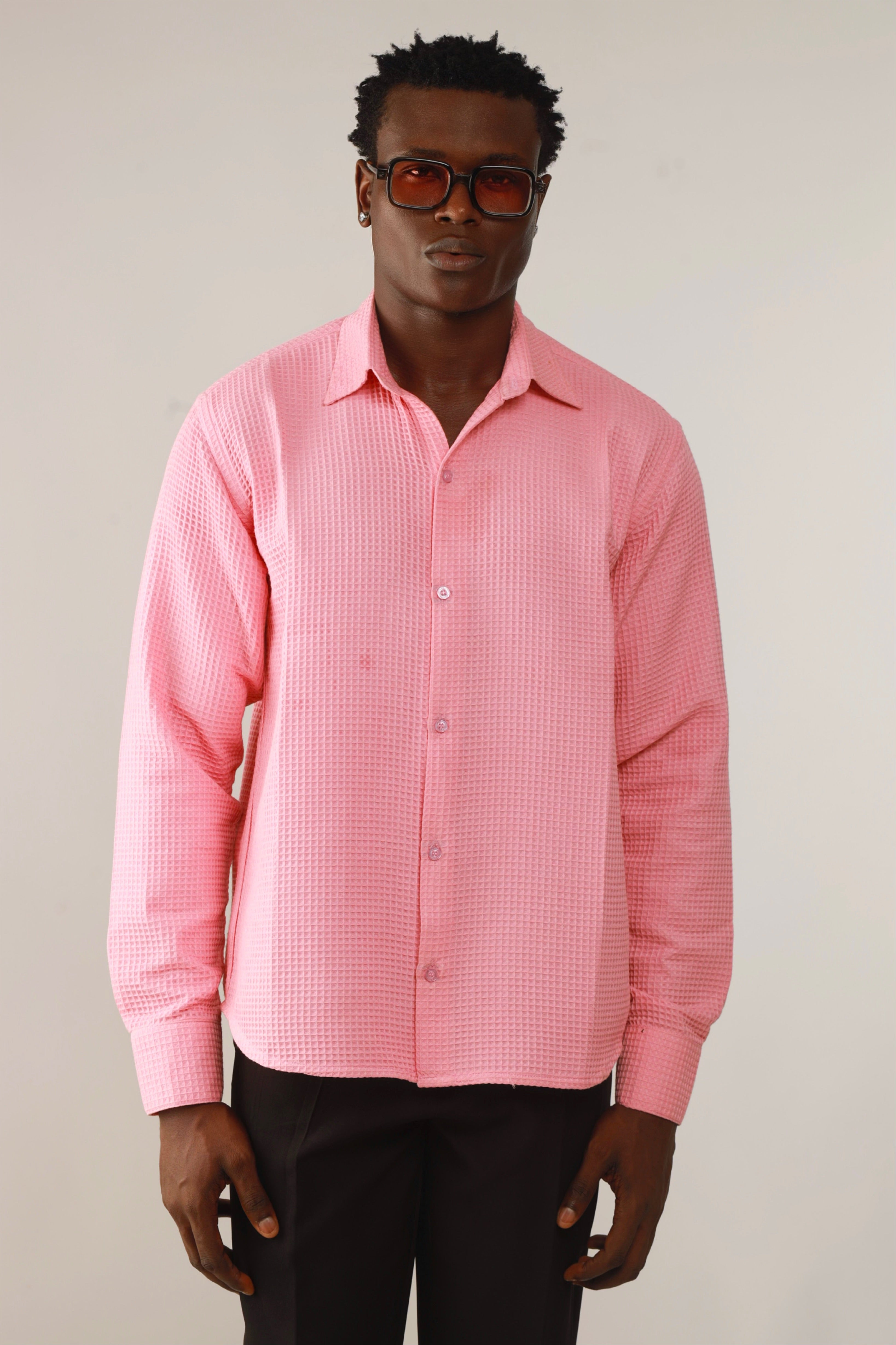 Calida Resort Waffle Print Oxford Shirt - Pink
