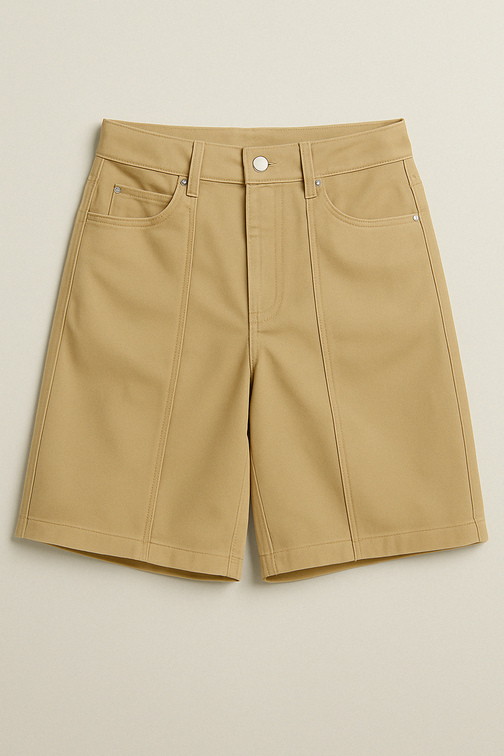 Cairo Wide-Legged Paneled Relaxed Baggy Short/Jort - Khaki-3