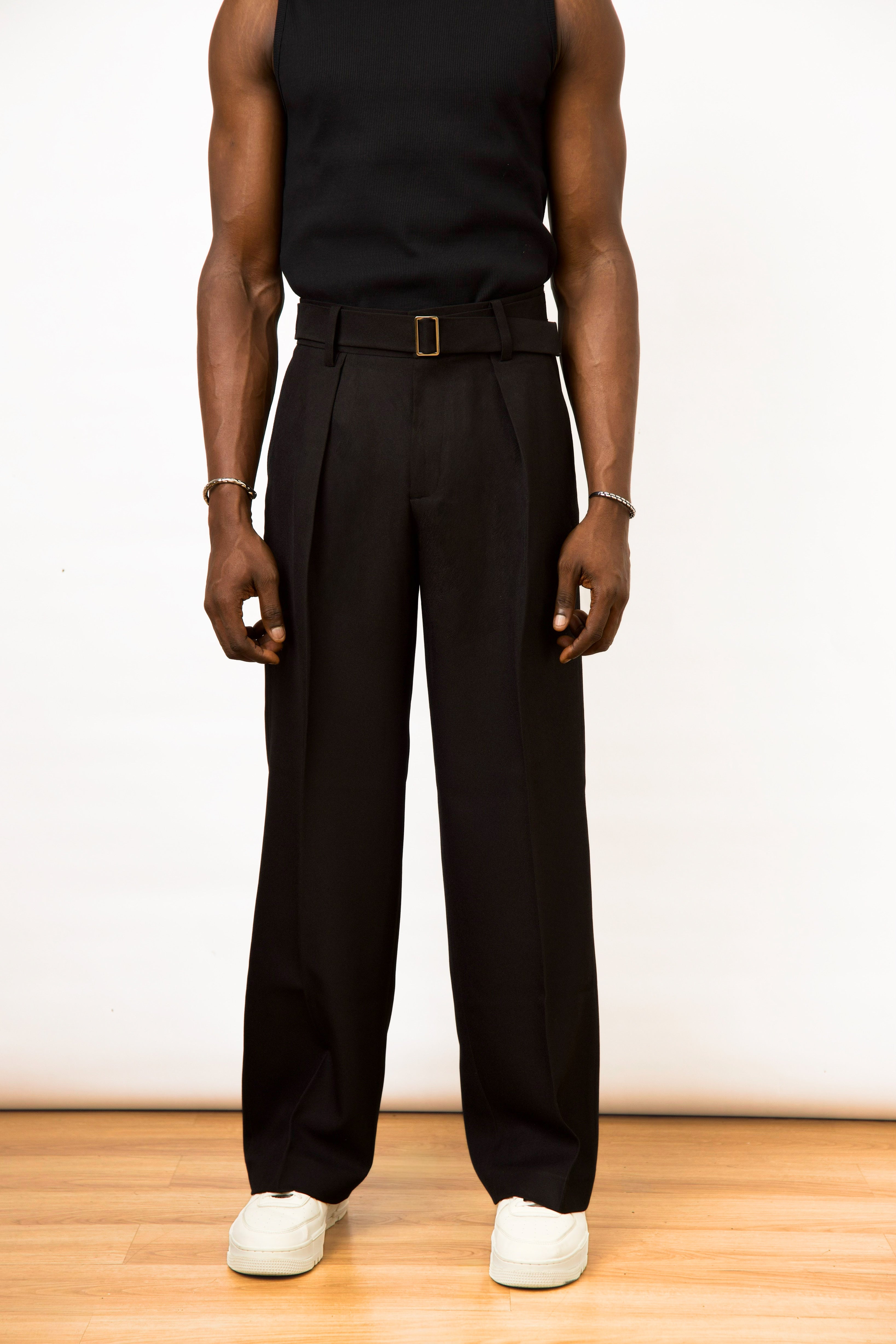 Casey Oxford Pleated Trouser - Black