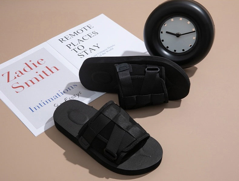 Arthur Unisex Velcro Slides - Black