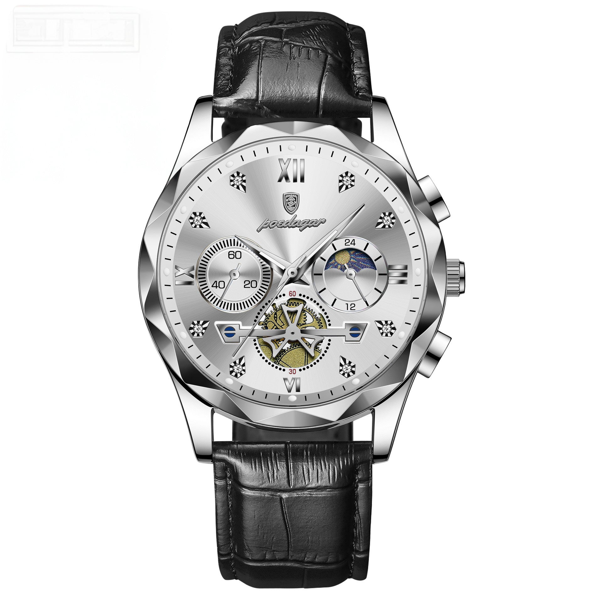 Andrew Chronograph Leather Strap Wristwatch - Black/Silver/White