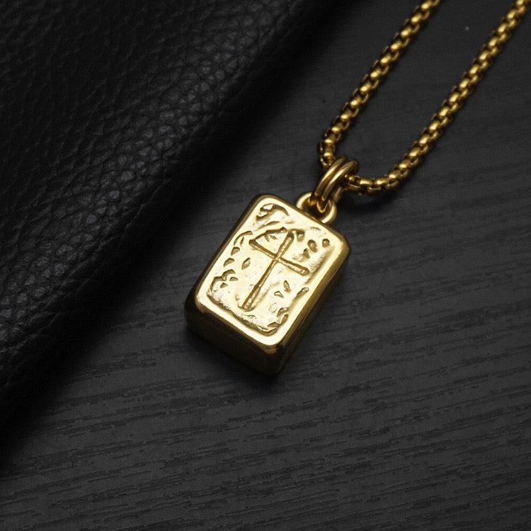 Ace Embed Cross Necklace - Silver