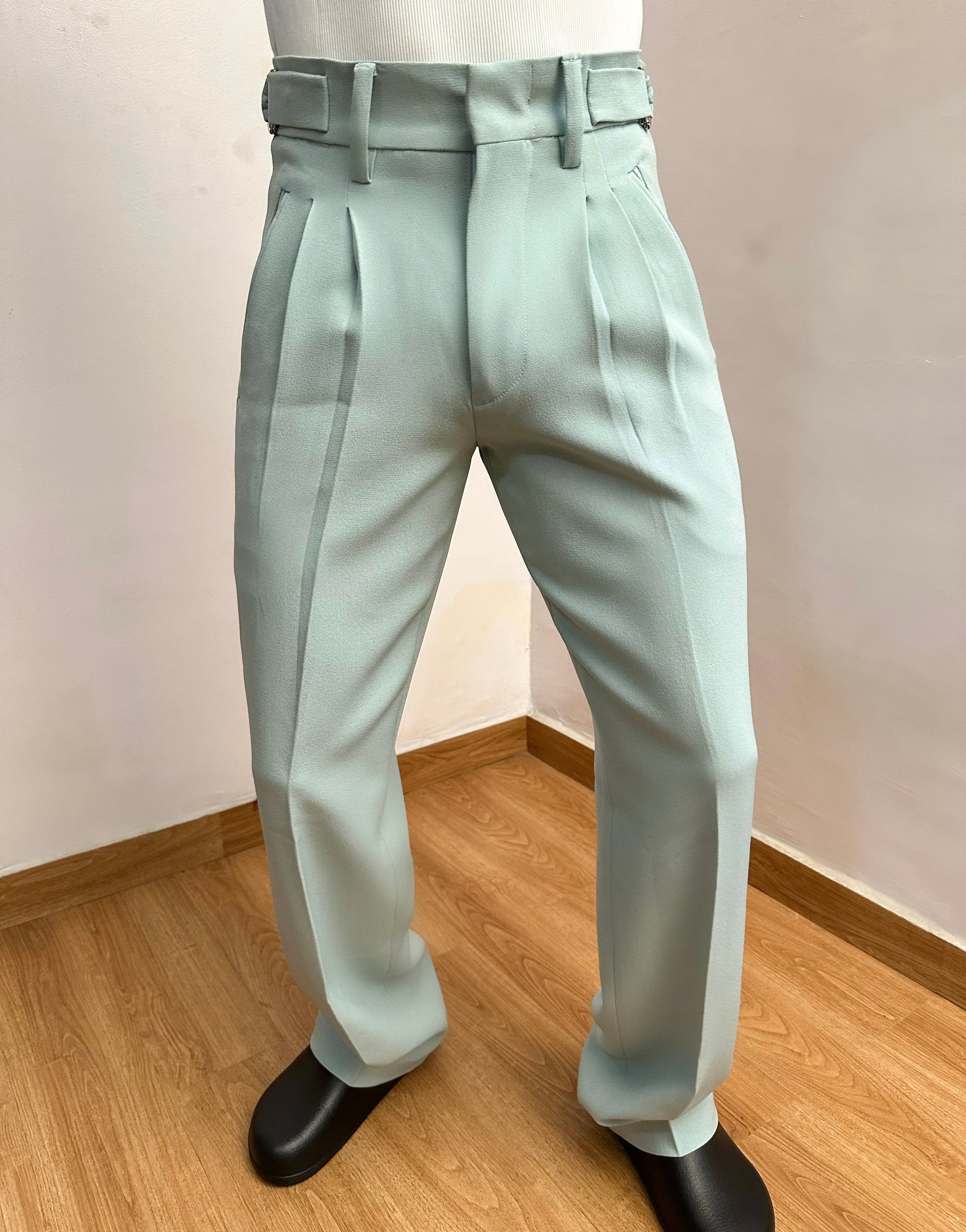 Celia Oxford Pleats Baggy Trouser - Mint Green-5