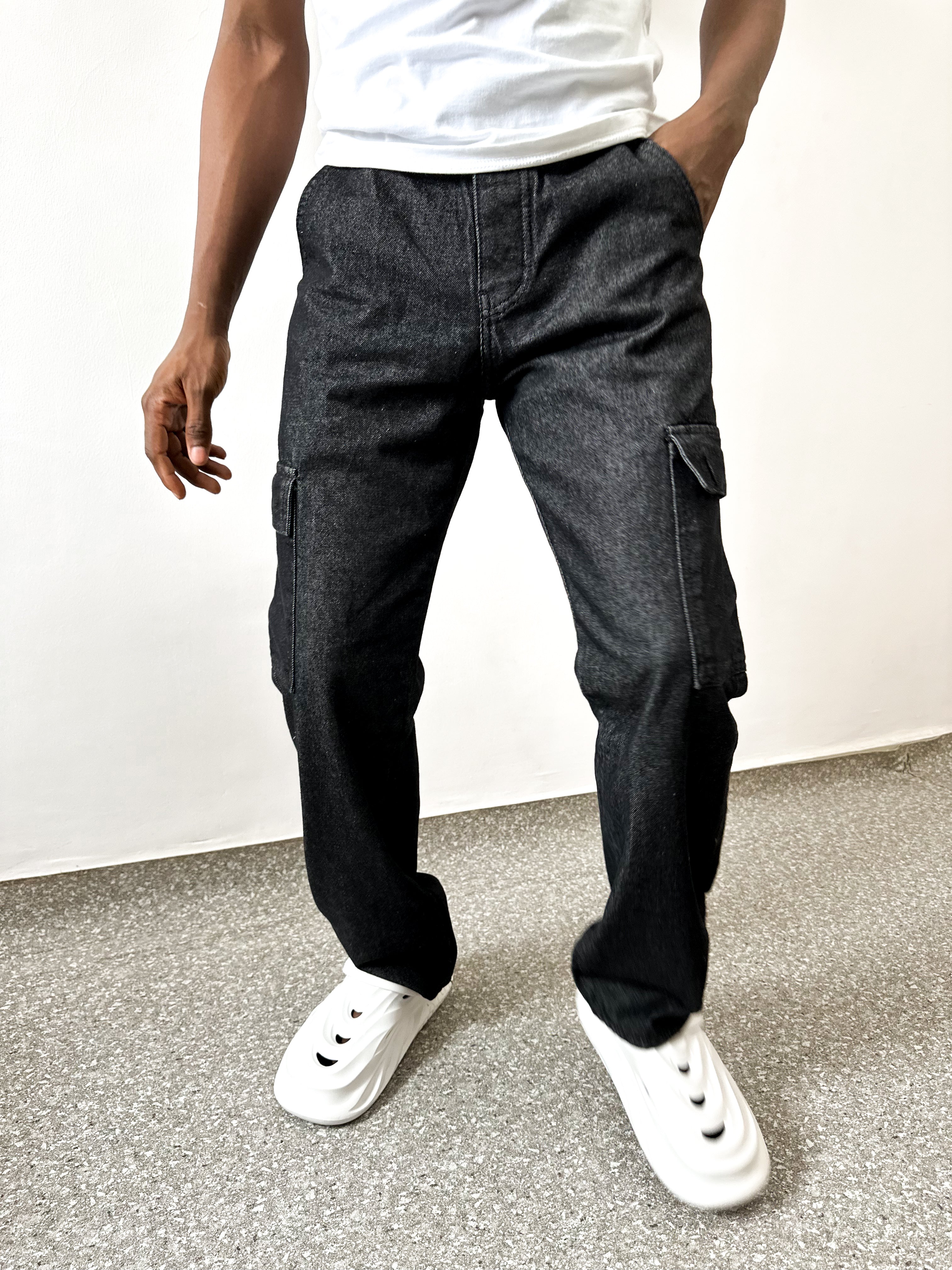 Curtis Cargo Utility Baggy Washed Black Denim Pants-4