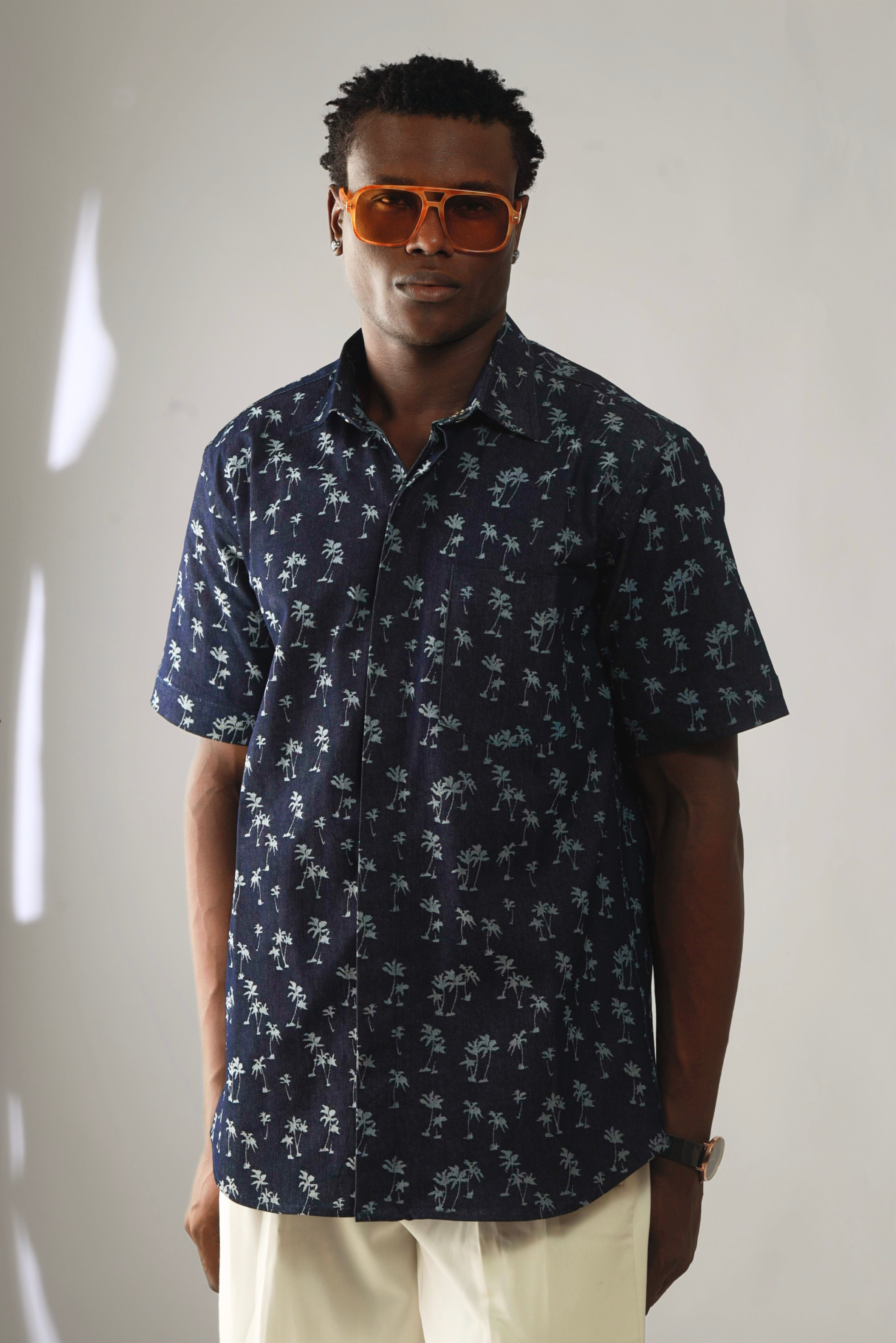 Carla Tropical Print Denim Overshirt-7