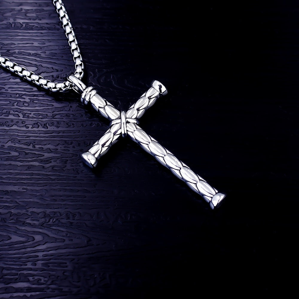 Axel Cross Titanium Steel Necklace - Silver
