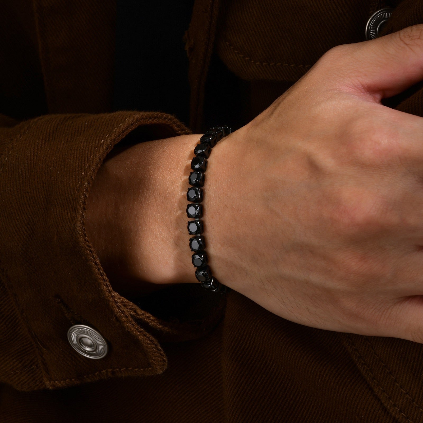 Charles Zirconia Titanium Steel Link Bracelet - Black