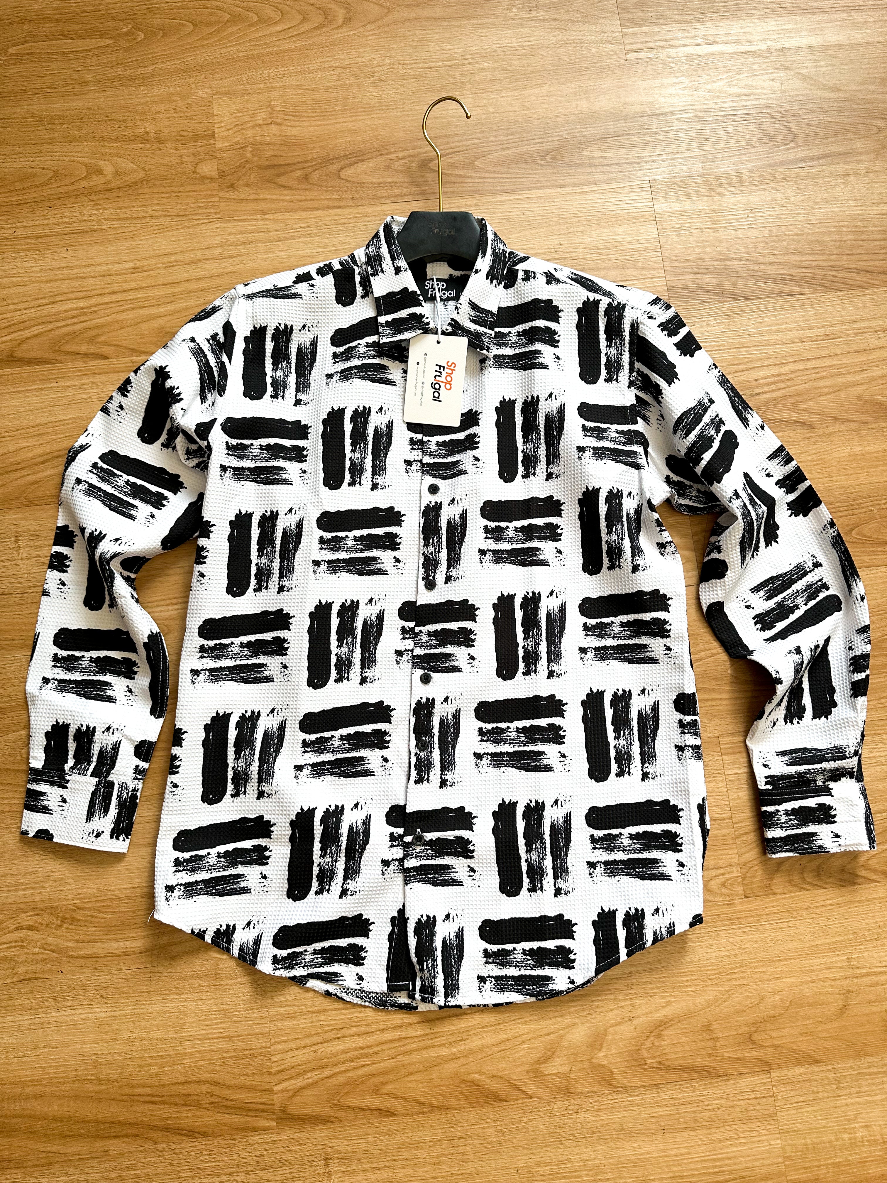 Calix Brush Waffle Print Longsleeve Shirt - White
