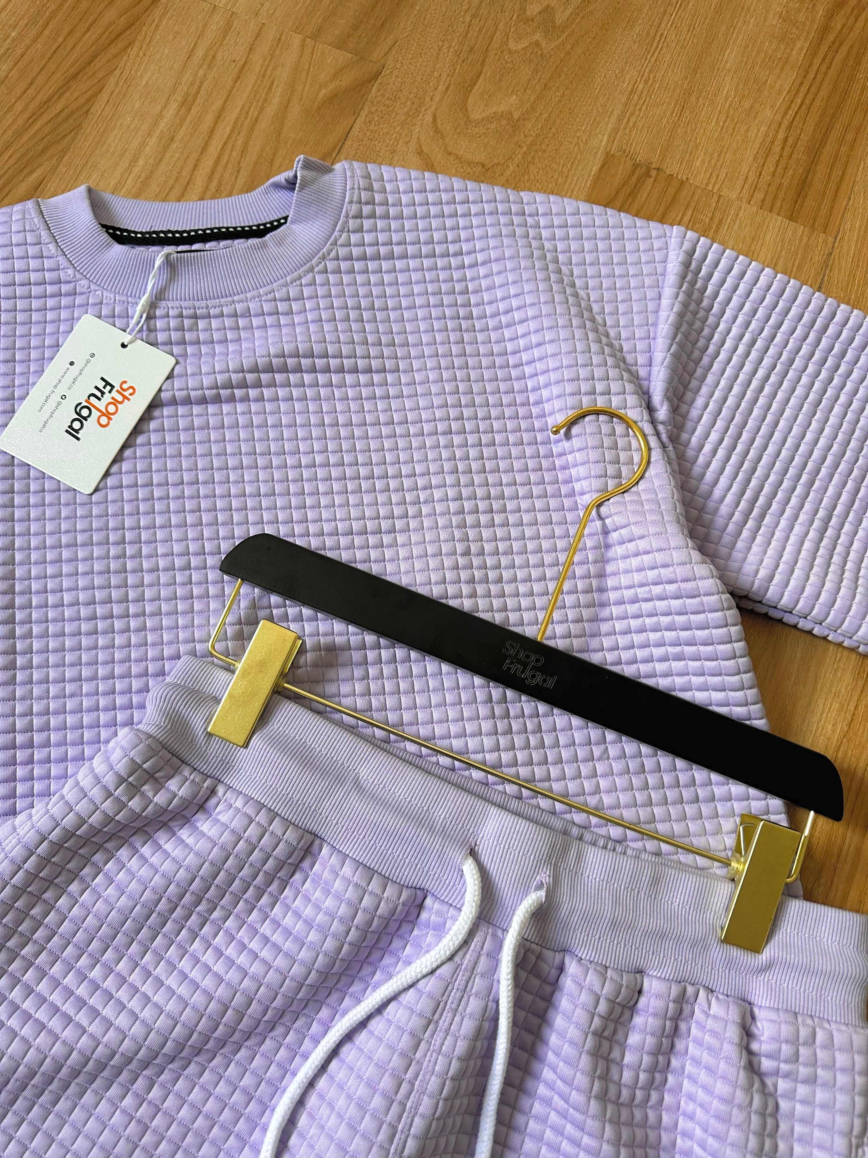 Carly Waffle Knit Boxy Fit Cotton Two Piece Set - (Tshirt & Short)