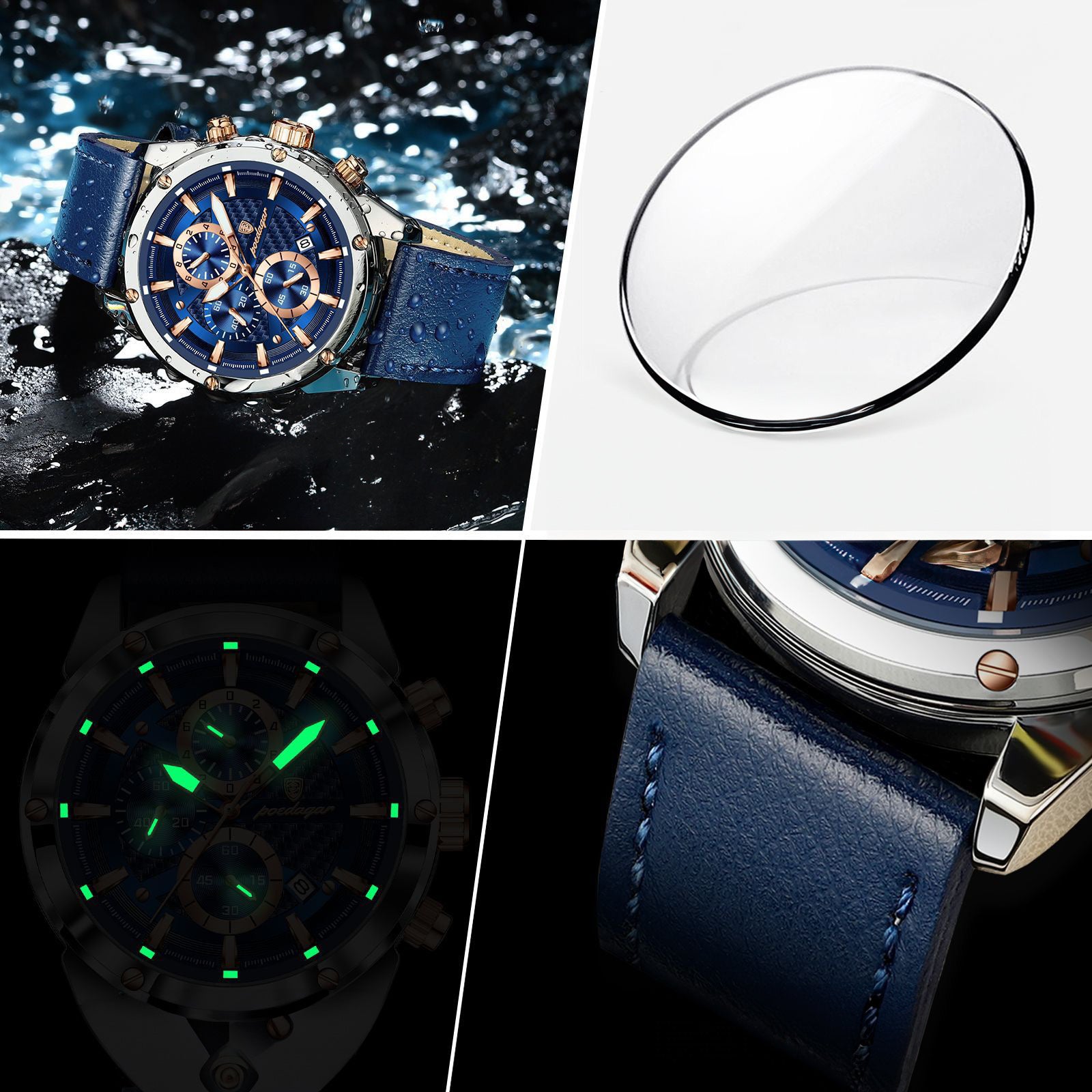 Azriel Chronograph Leather Strap Wristwatch - Blue