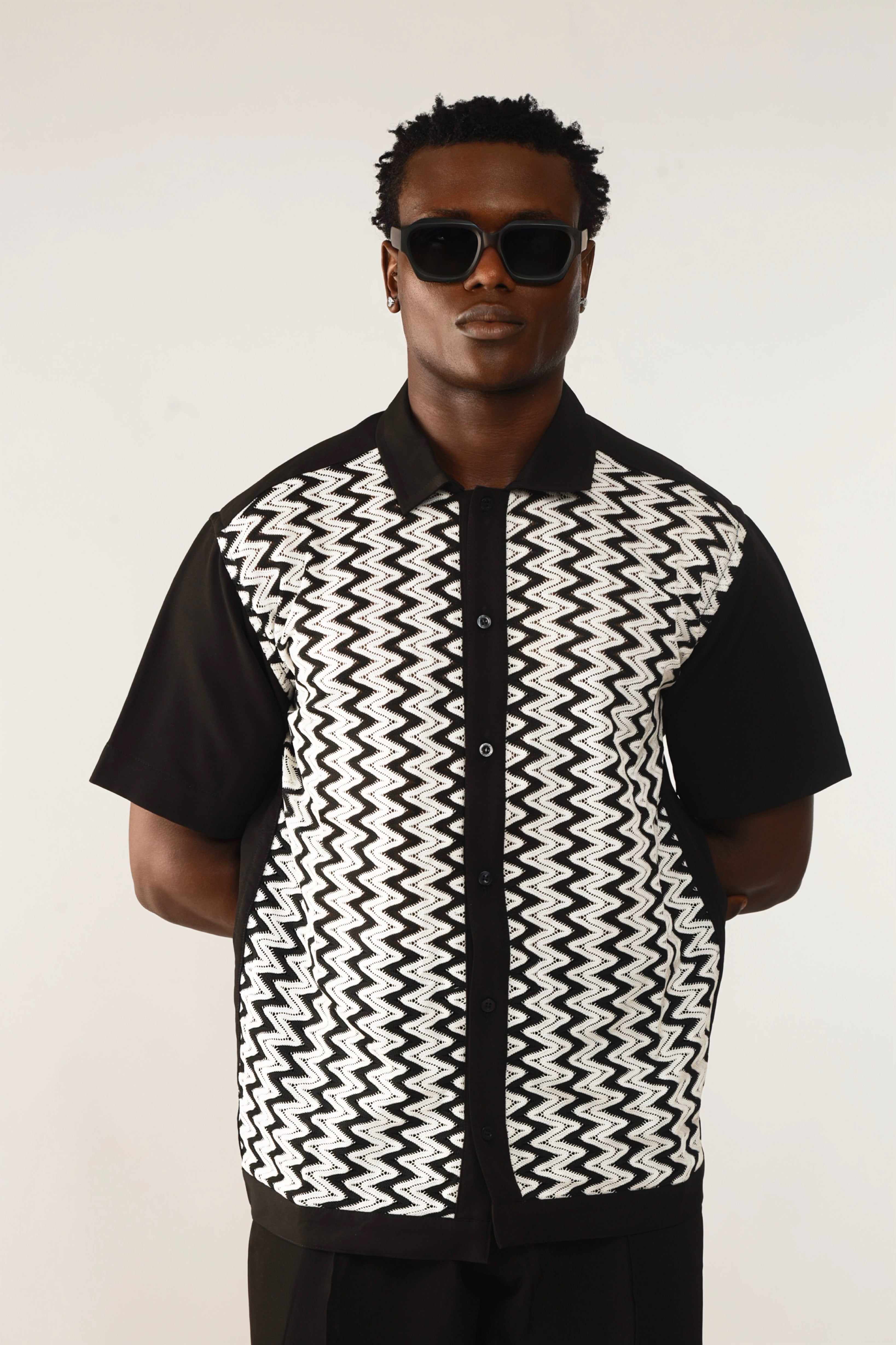 Cleo Resort Lace Print Shirt - Black/White