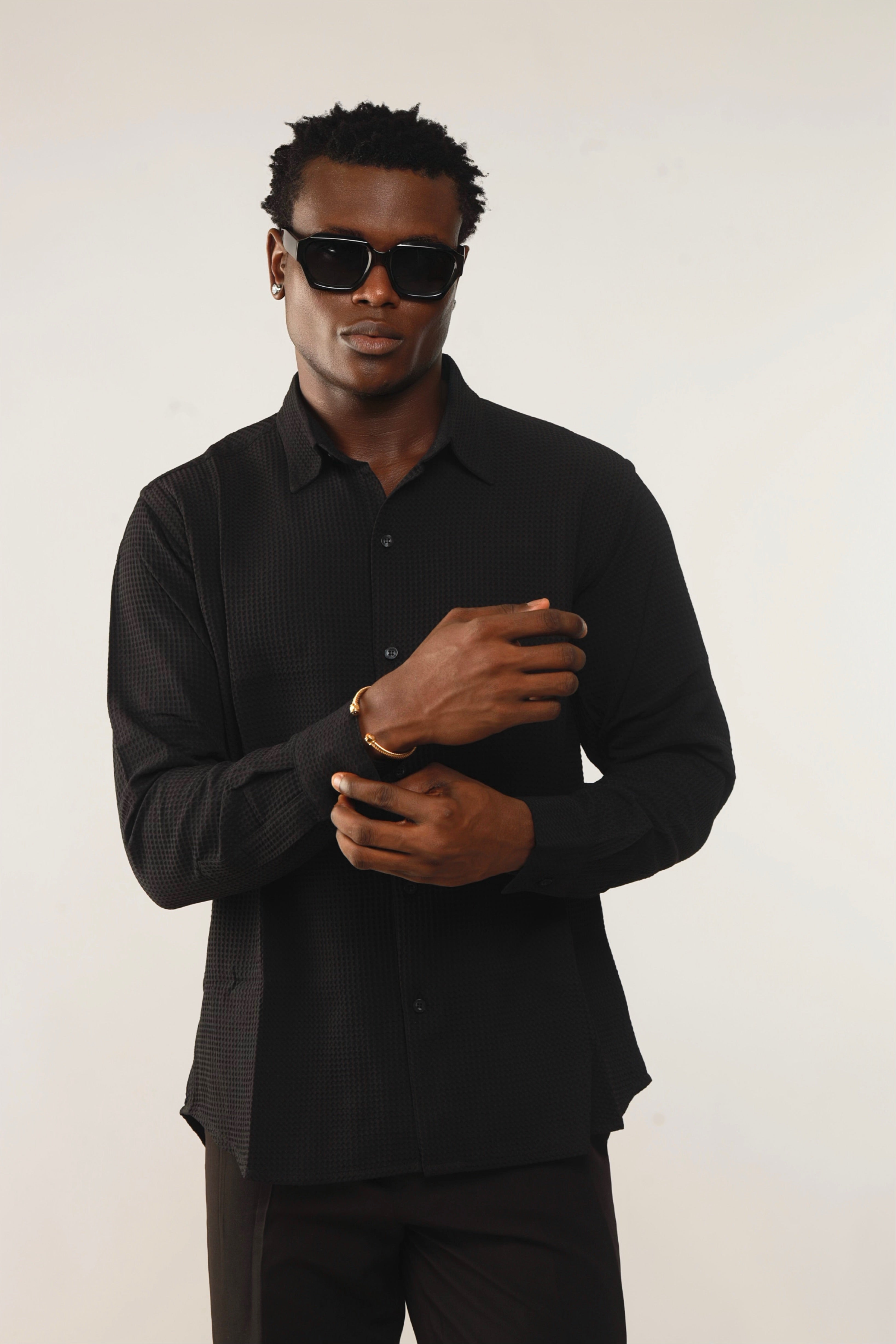 Calida Resort Waffle Print Oxford Shirt - Black