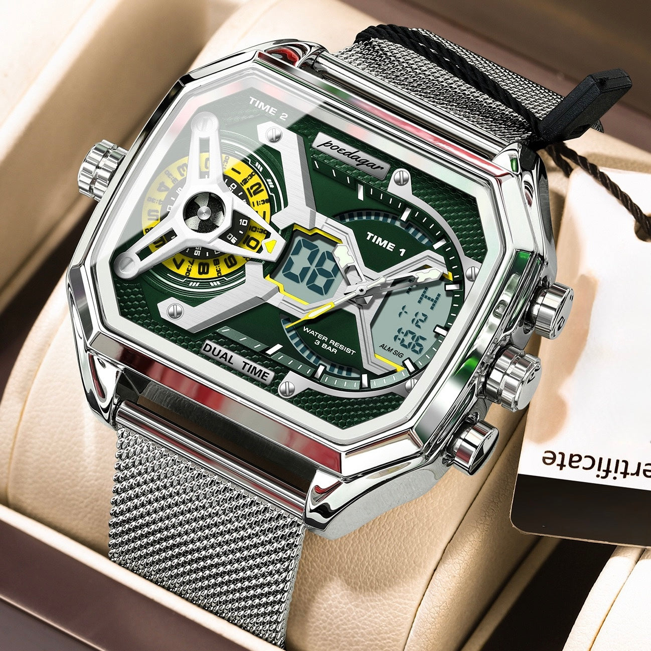 Amir Chronograph Stainless Steel Wristwatch - Silver/Green
