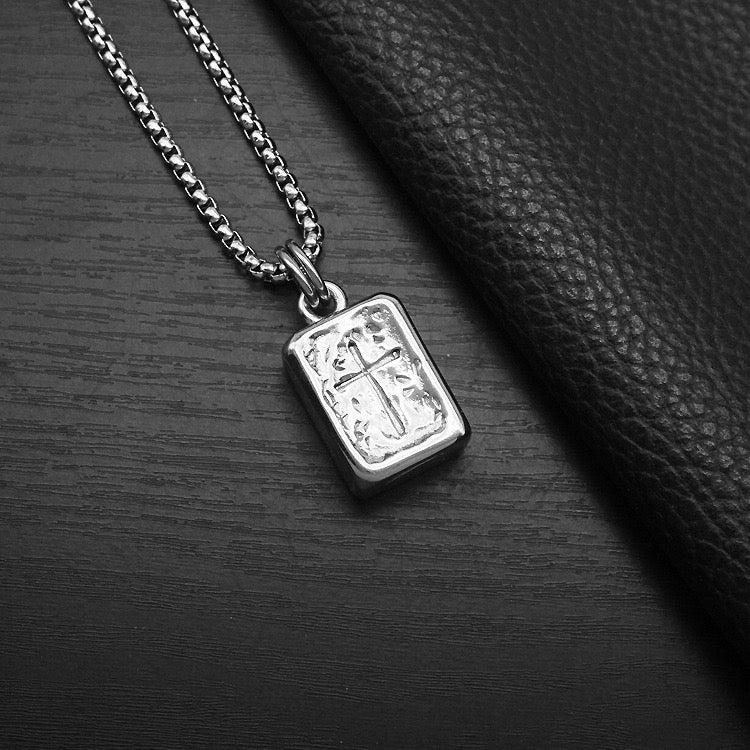 Ace Embed Cross Necklace - Silver