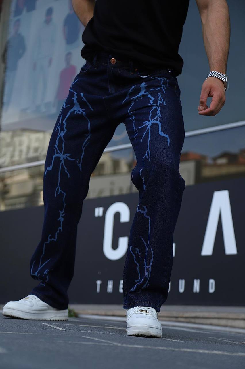 Cedric Lightning Relaxed Baggy Jeans-8