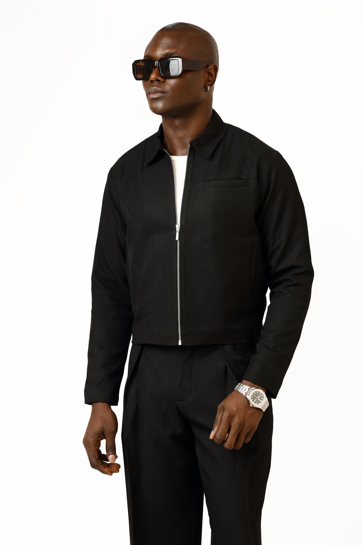 Casey Crop Zipper Jacket - Black