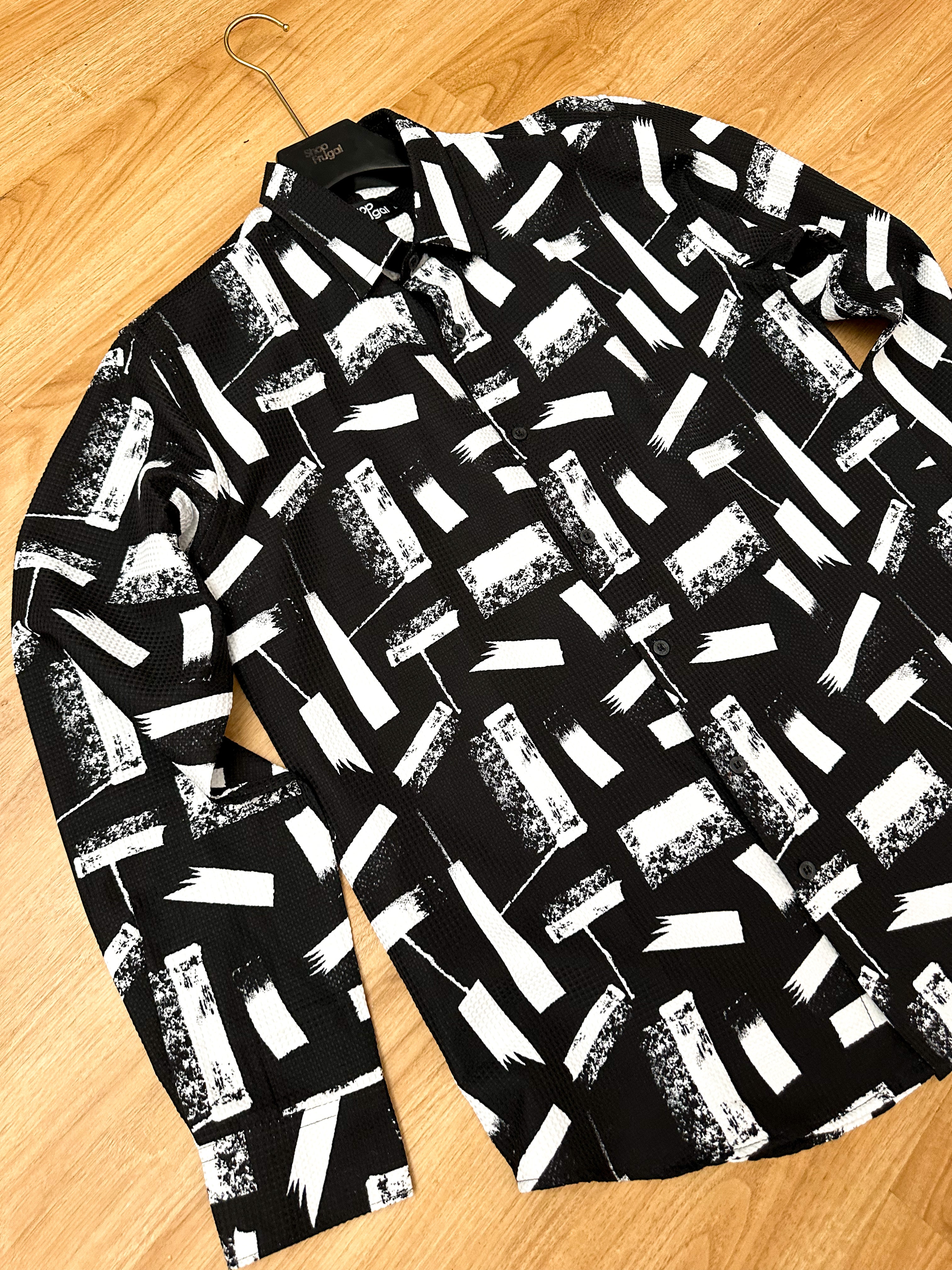 Cauis Stroke Waffle Print Longsleeve Shirt - Black-7