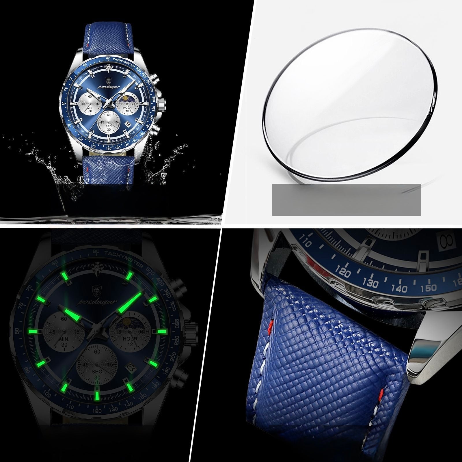 Axel Chronograph Leather Strap Wristwatch - Blue