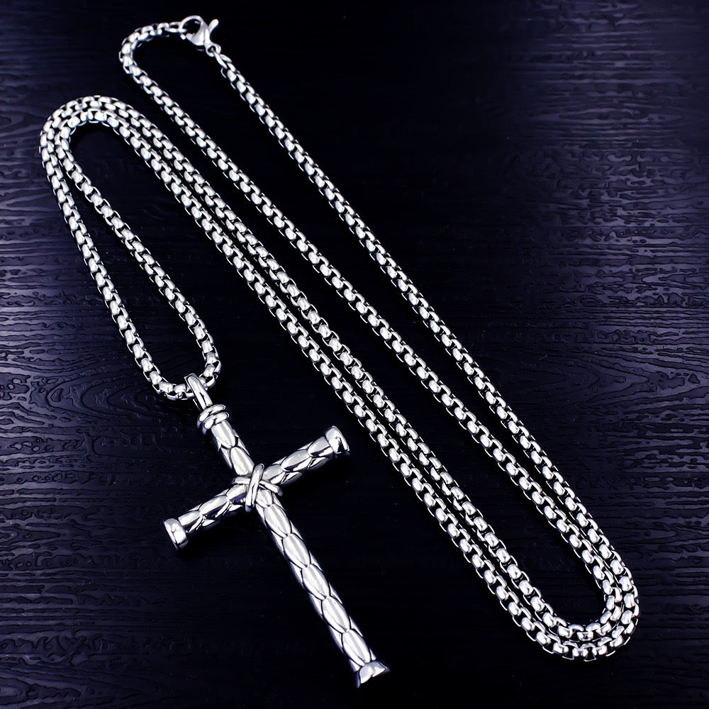 Axel Cross Titanium Steel Necklace - Silver
