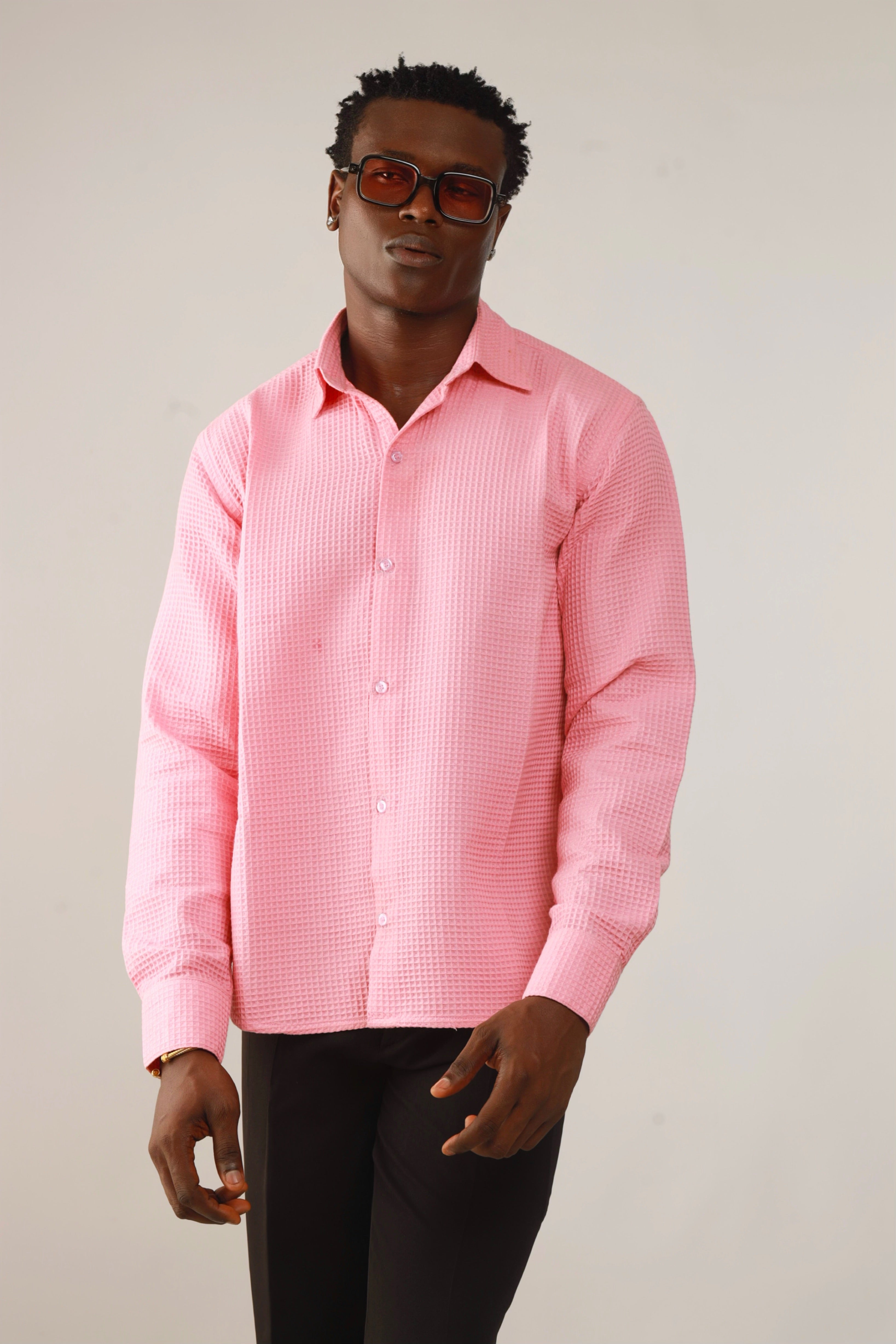 Calida Resort Waffle Print Oxford Shirt - Pink