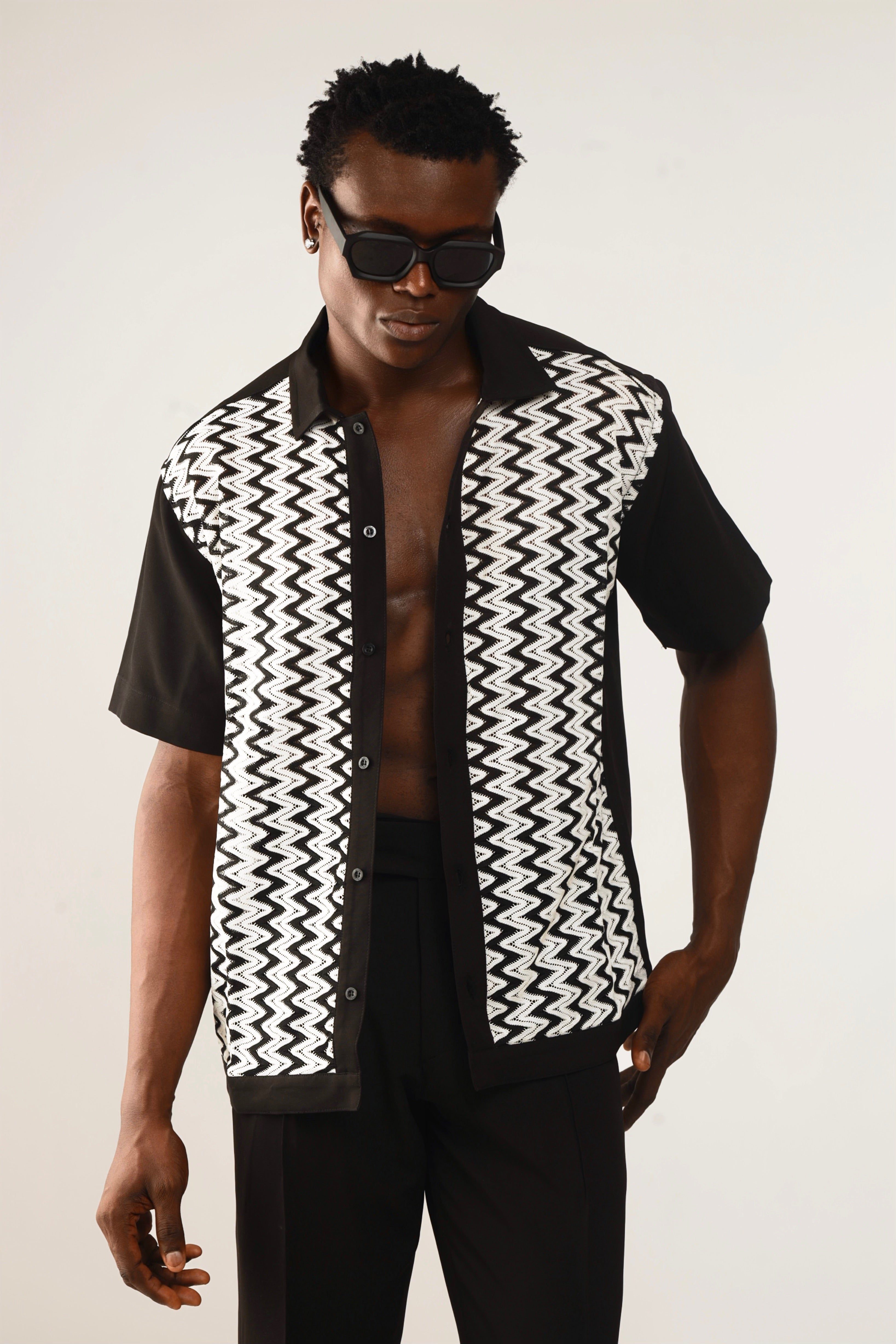 Cleo Resort Lace Print Shirt - Black/White