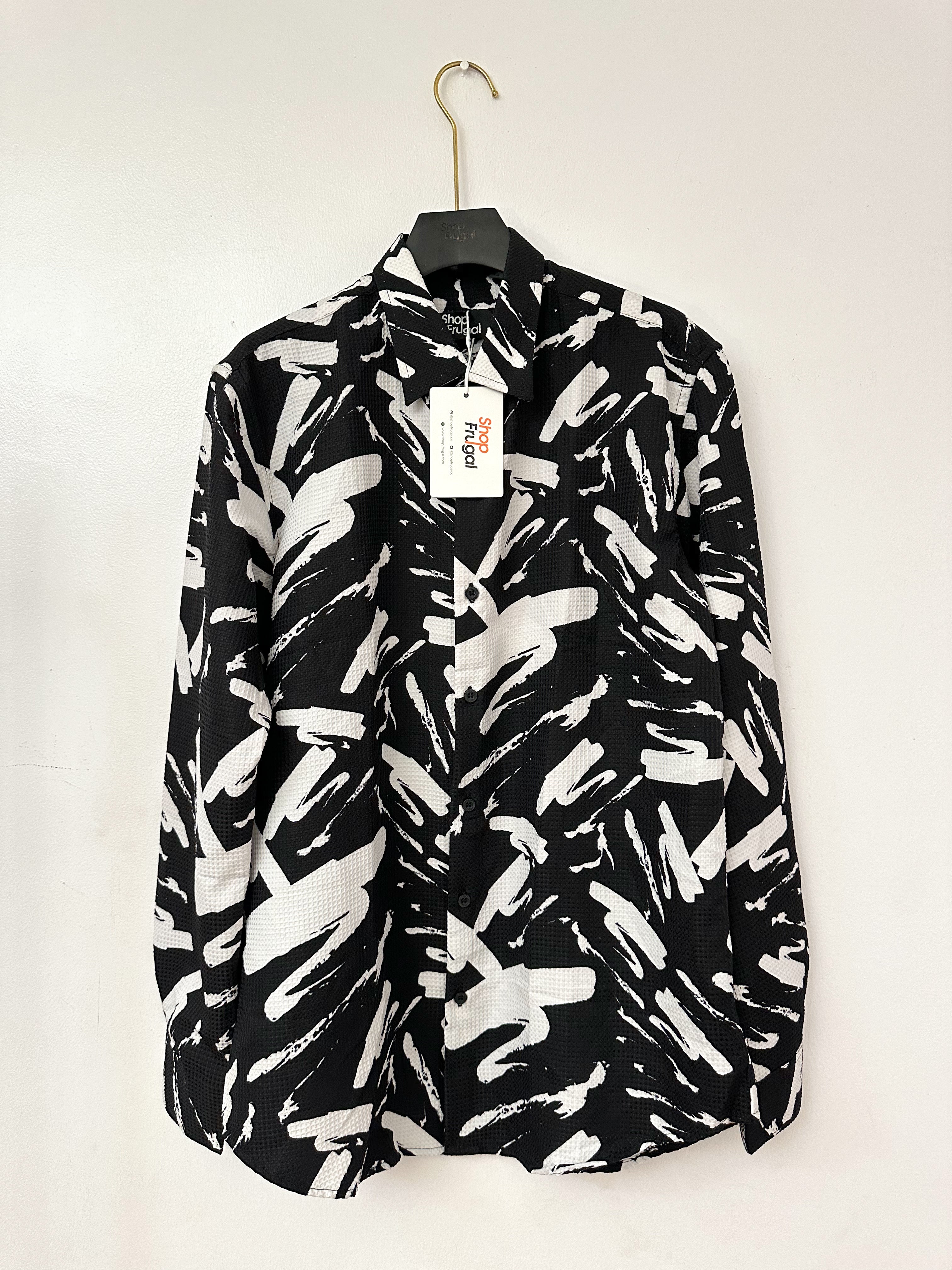Casen Splash Waffle Print Longsleeve Shirt - Black