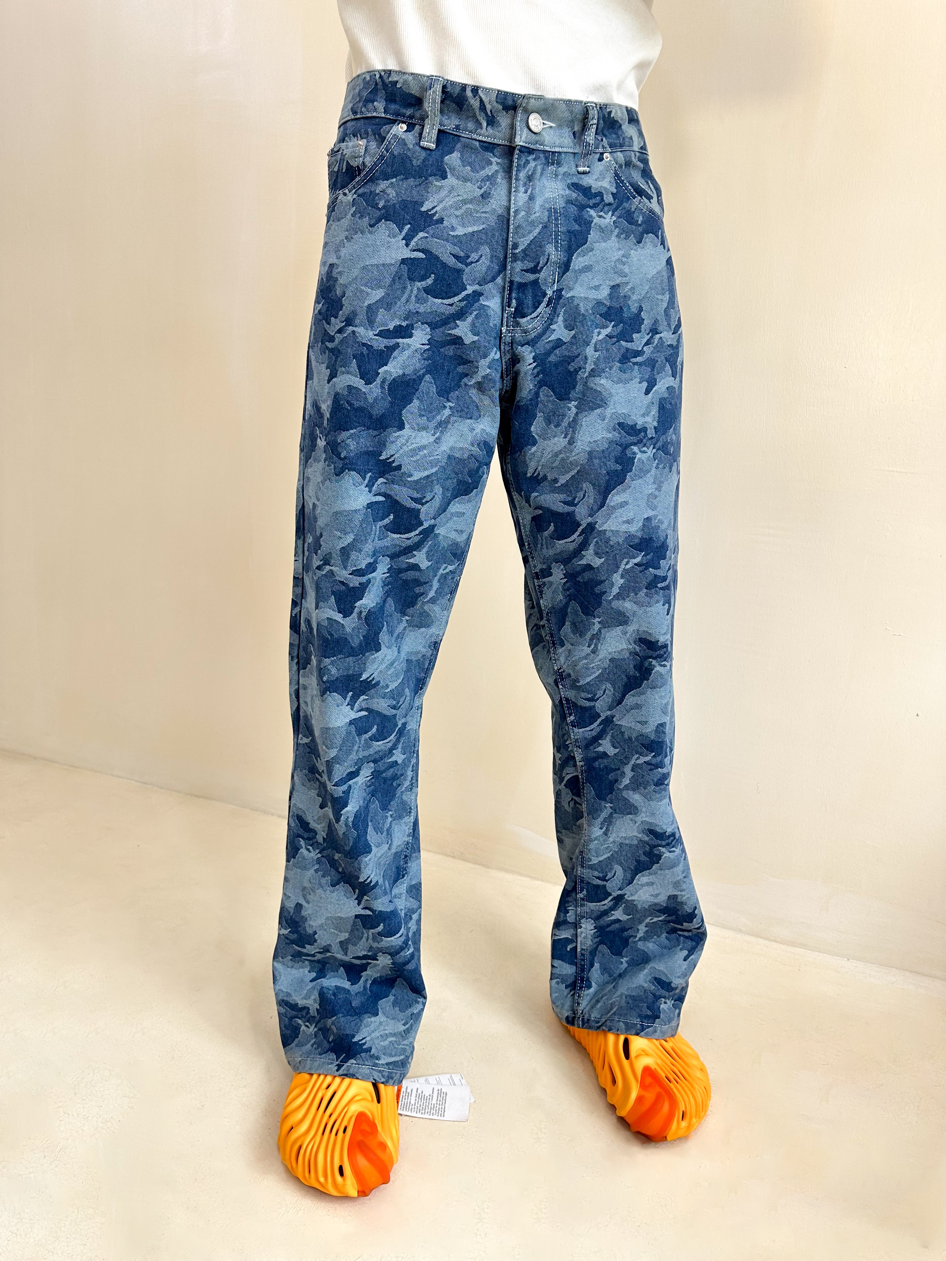 Casper Jacquard Relaxed Baggy Flared Jeans-3