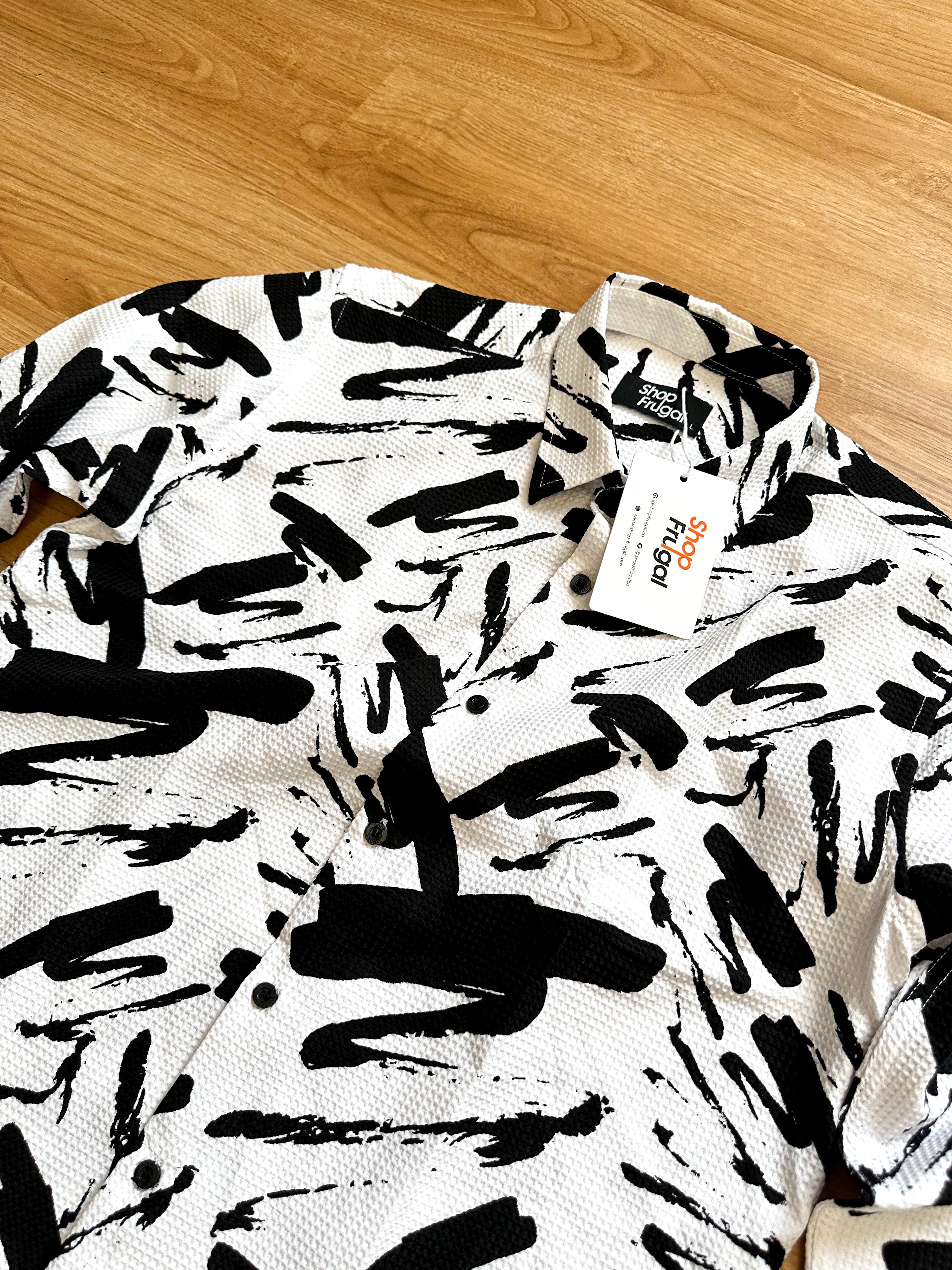 Casen Splash Waffle Print Longsleeve Shirt - White-4
