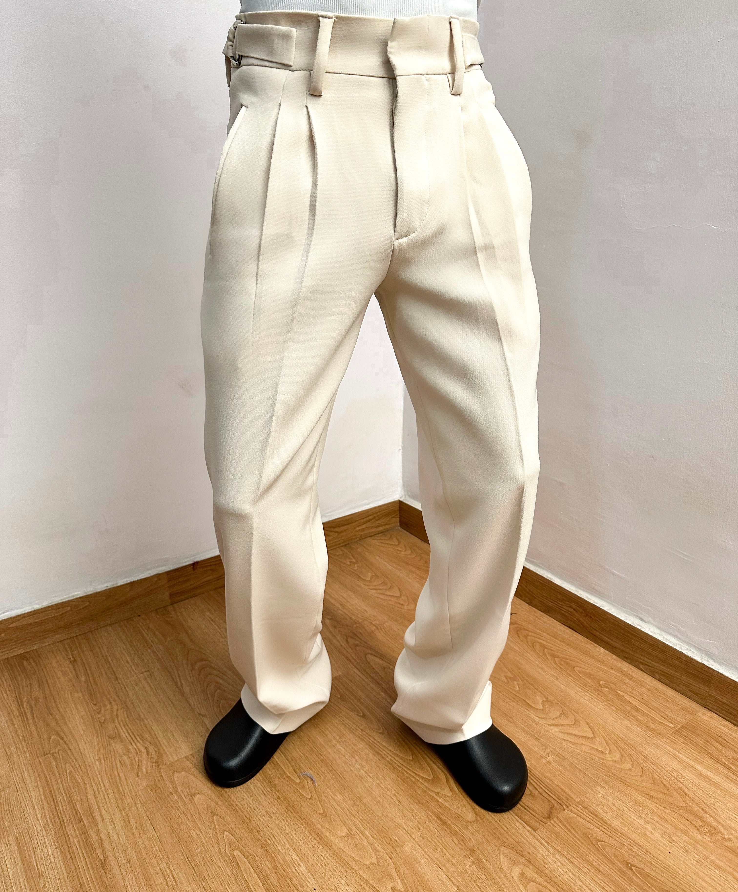 Celia Oxford Pleats Baggy Trouser - Cream-2