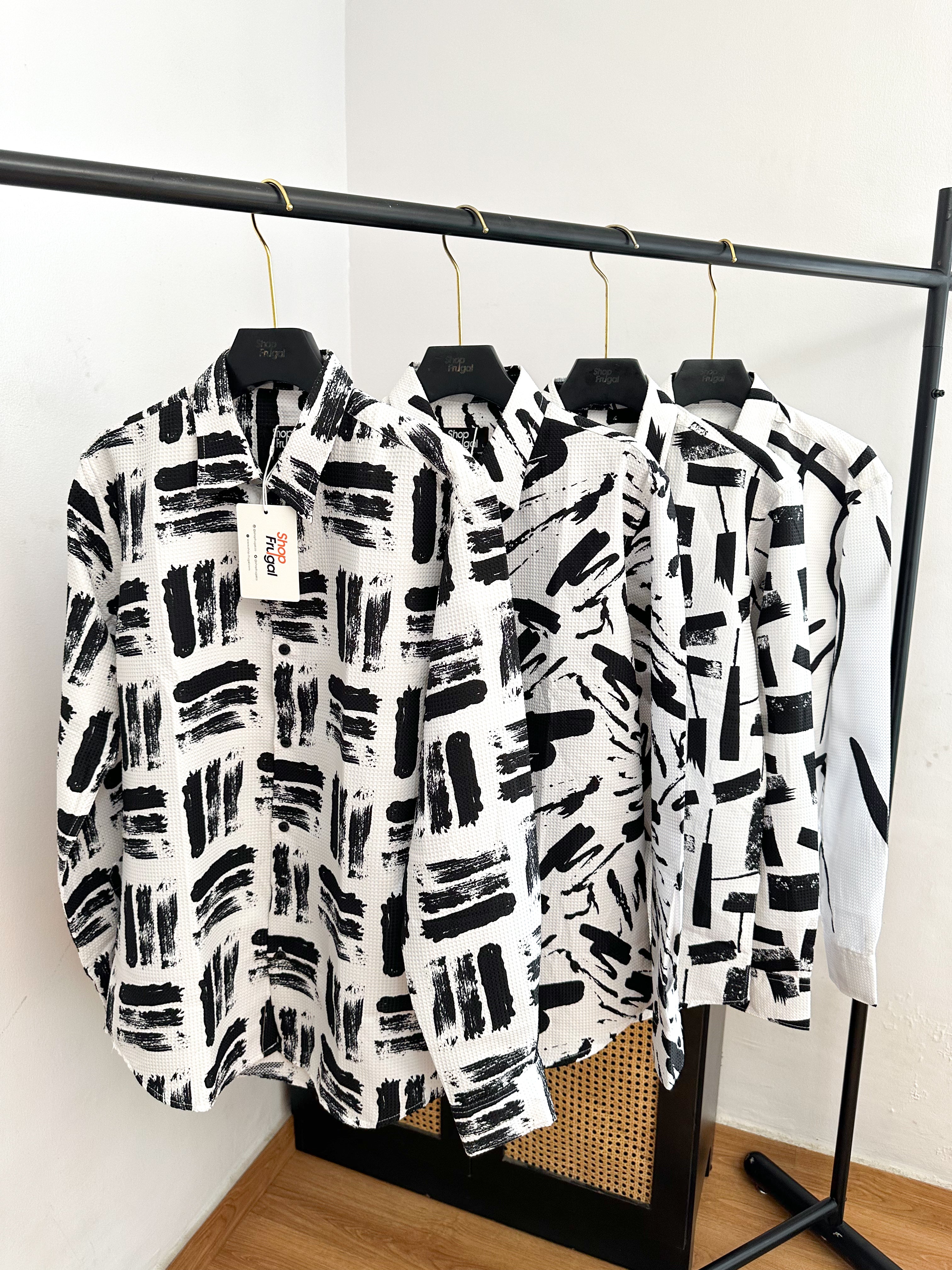 Calix Brush Waffle Print Longsleeve Shirt - White