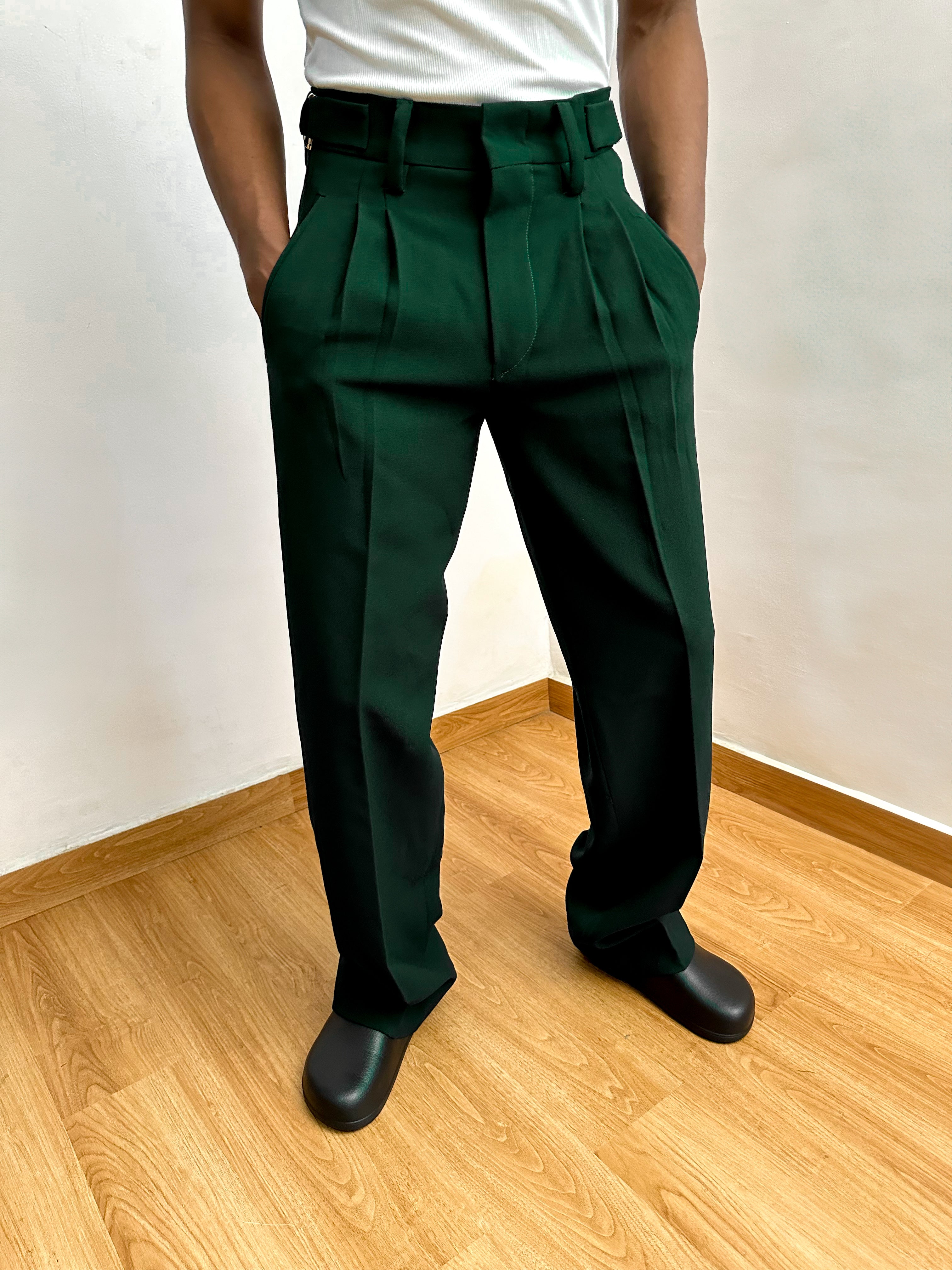 Celia Oxford Pleats Baggy Trouser - Emerald Green