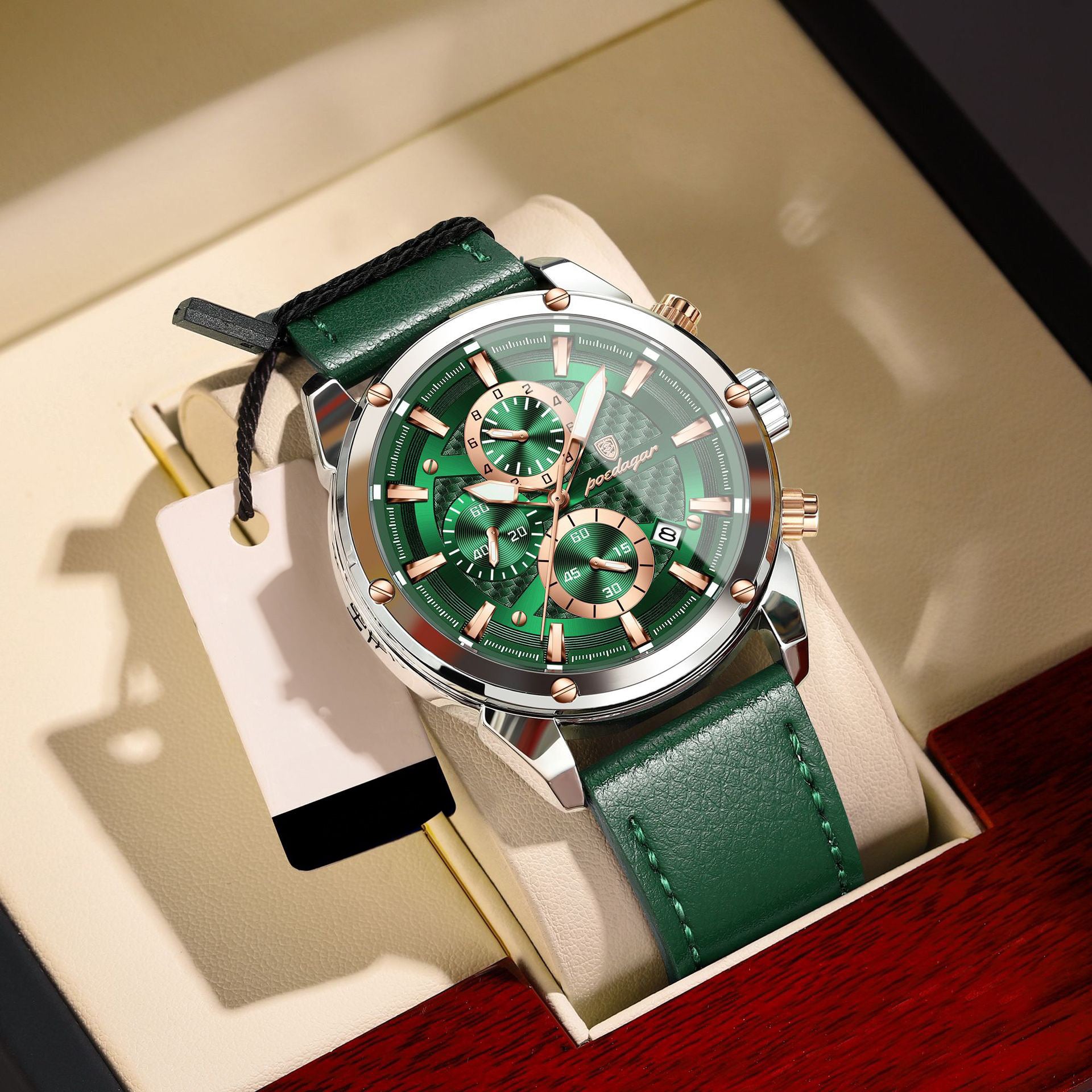 Azriel Chronograph Leather Strap Wristwatch - Green
