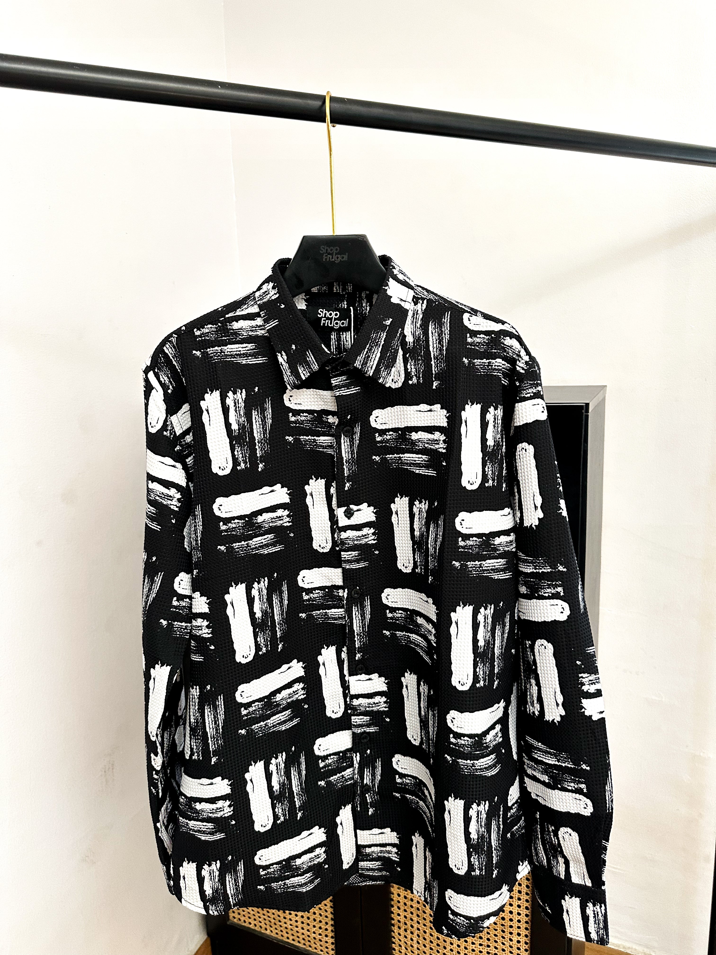 Calix Brush Waffle Print Longsleeve Shirt - Black