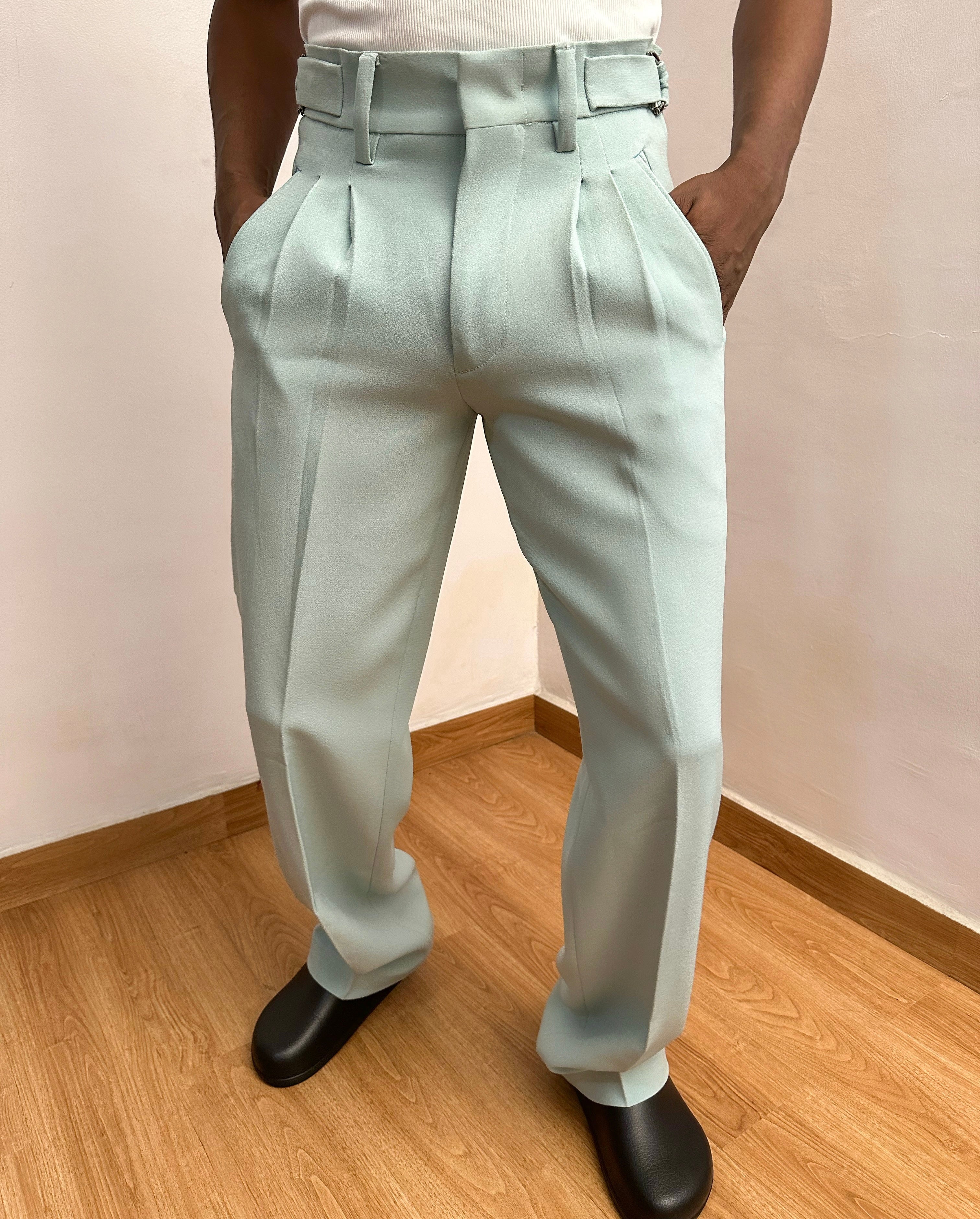 Celia Oxford Pleats Baggy Trouser - Mint Green-3