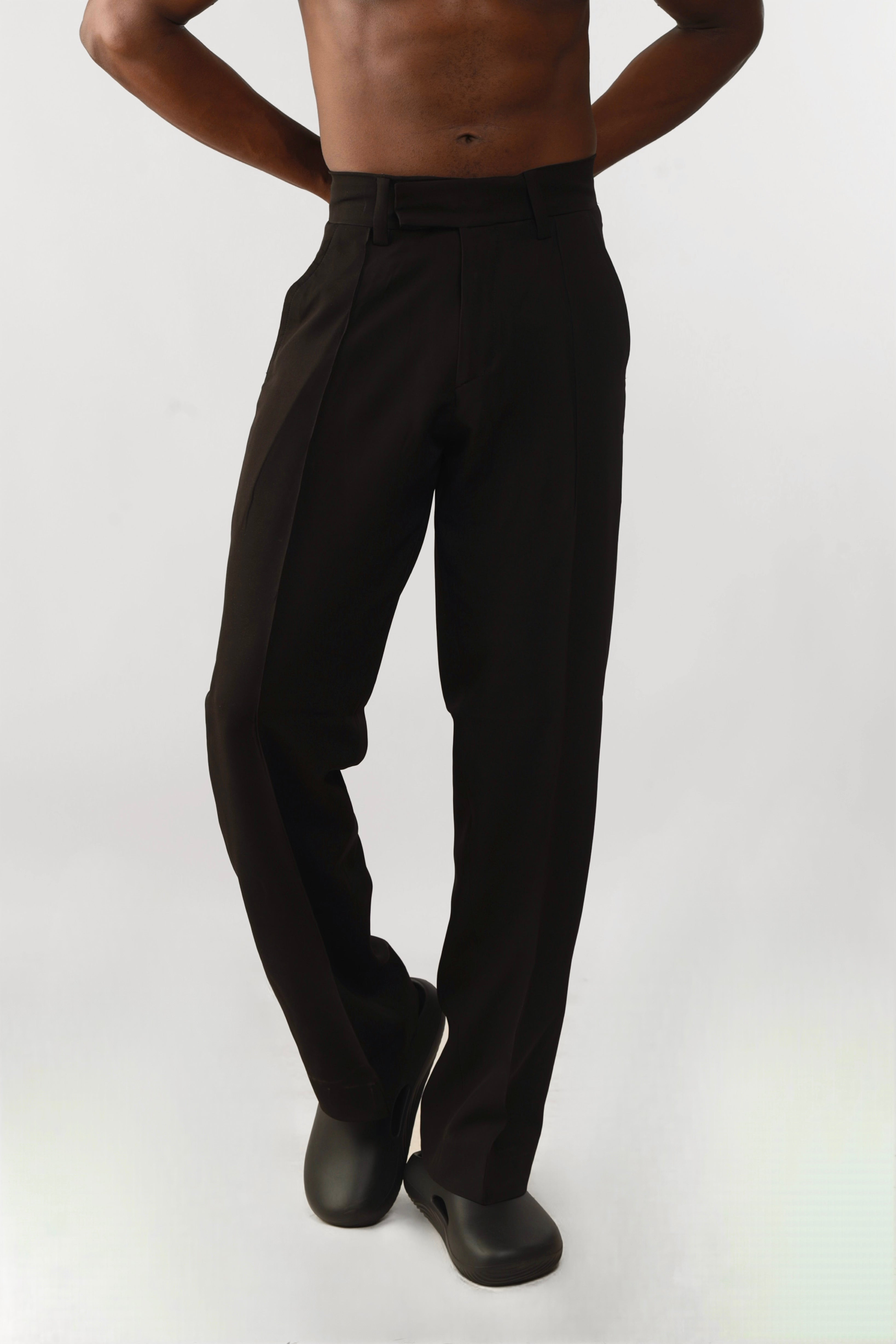 Cleo Pintuck Forward Pleats Baggy Trouser - Black