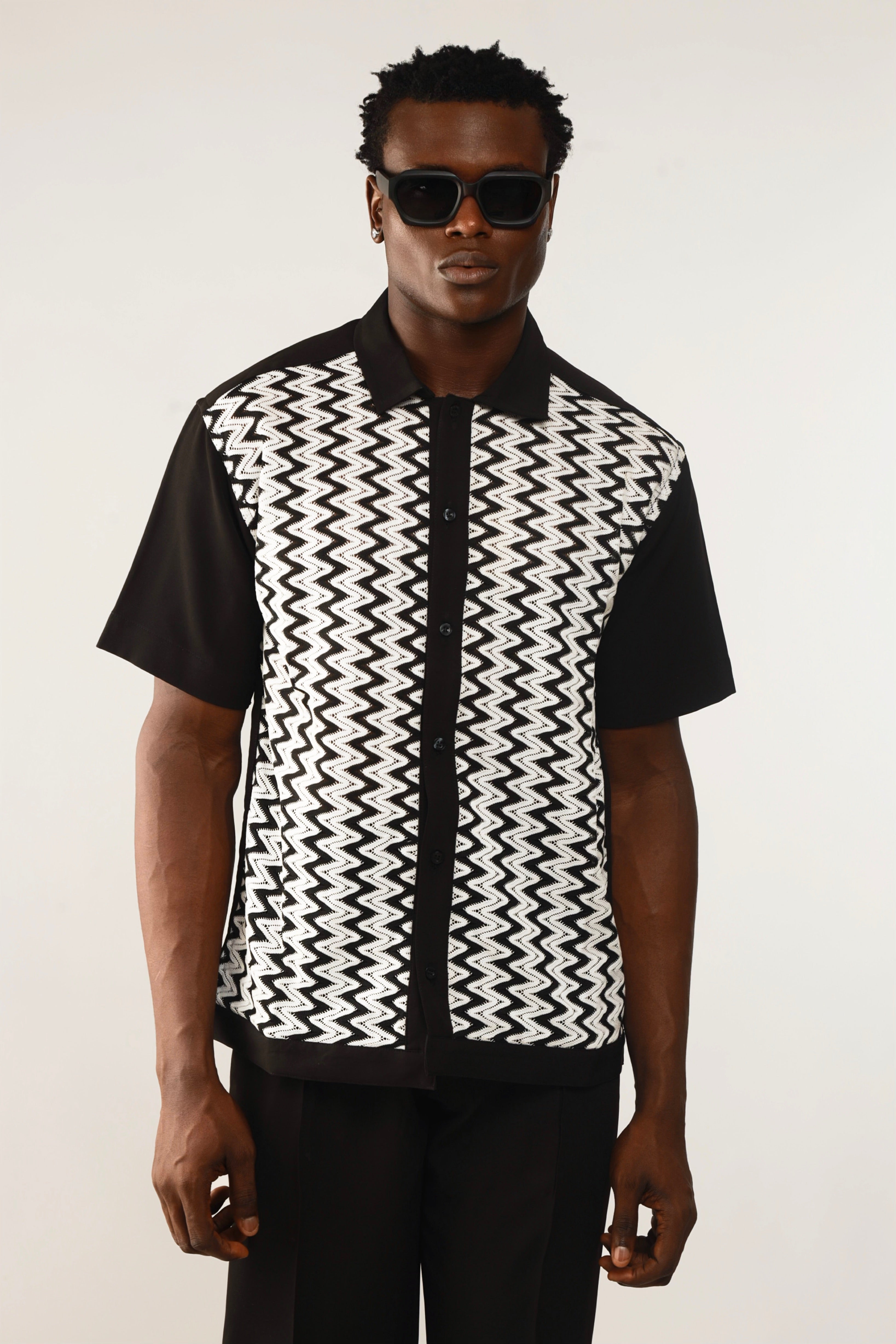 Cleo Resort Lace Print Shirt - Black/White