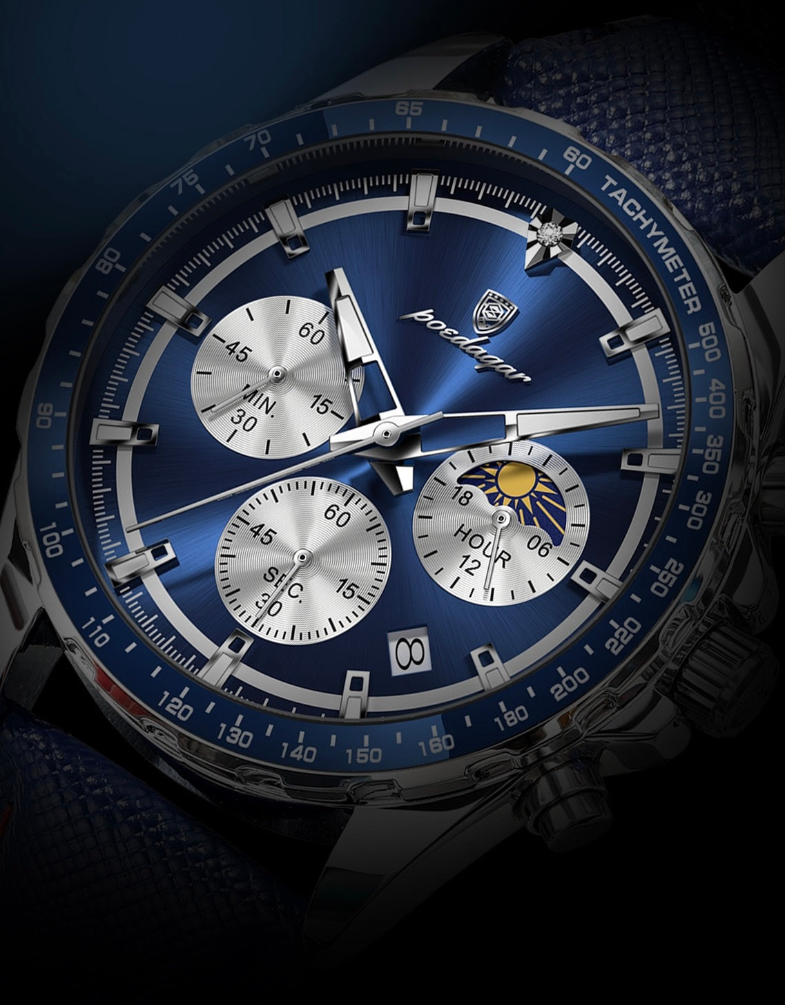 Axel Chronograph Leather Strap Wristwatch - Blue
